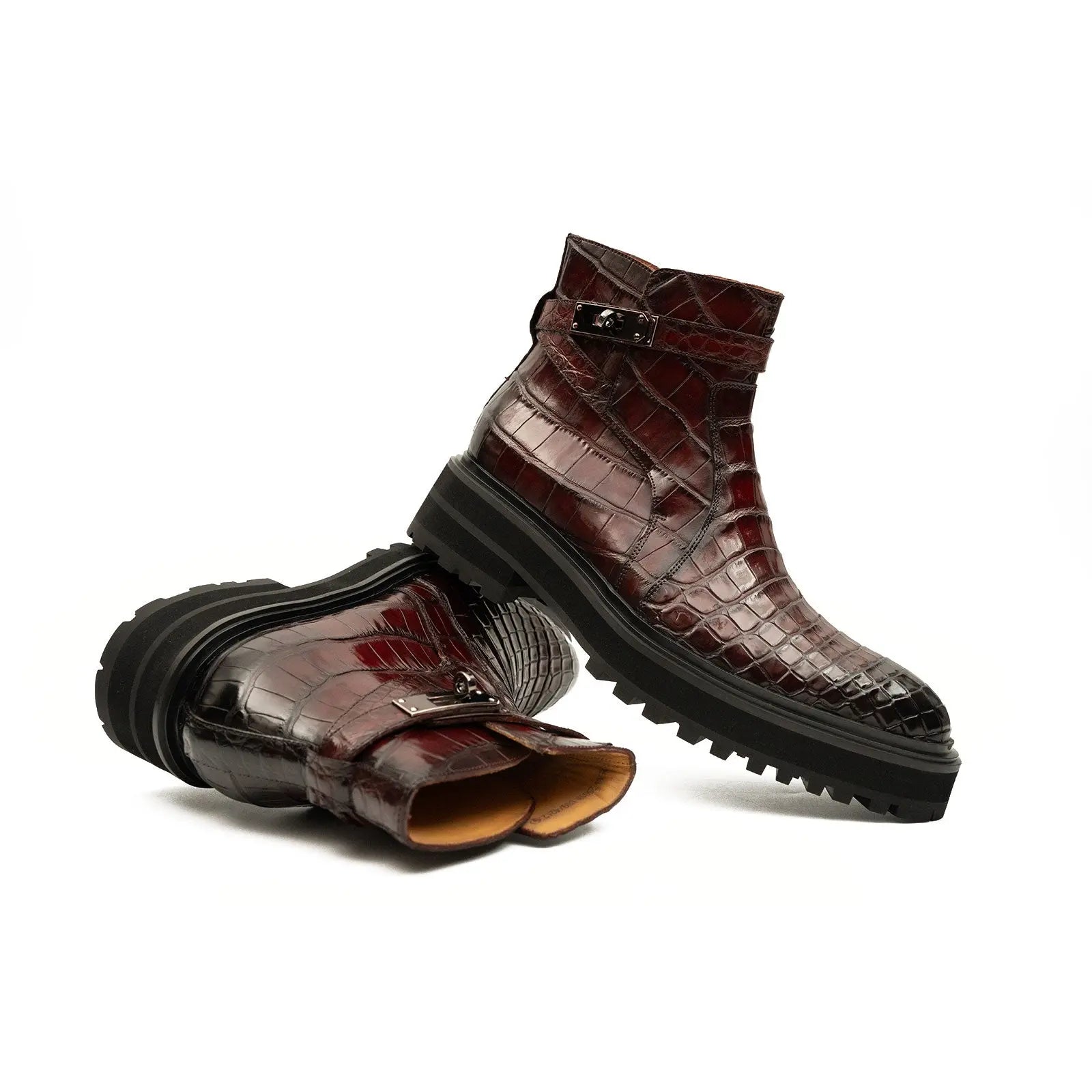Burgundy Crocodile Chelsea Boots with Buckle