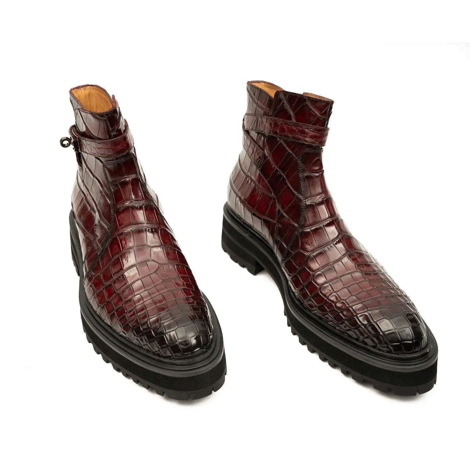 Burgundy Crocodile Chelsea Boots with Buckle