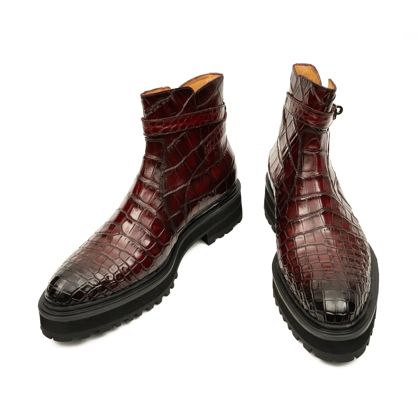 Burgundy Crocodile Chelsea Boots with Buckle