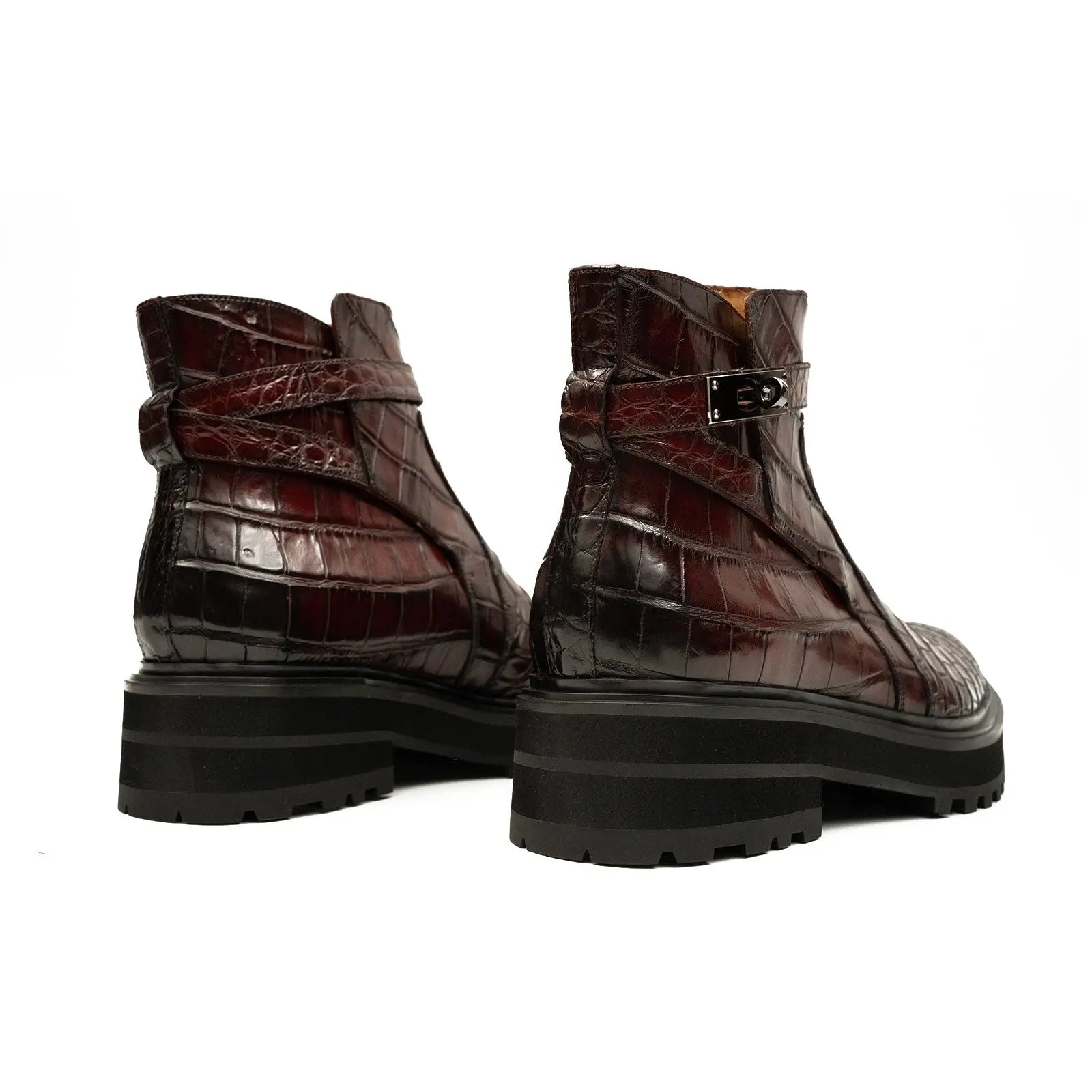 Burgundy Crocodile Chelsea Boots with Buckle