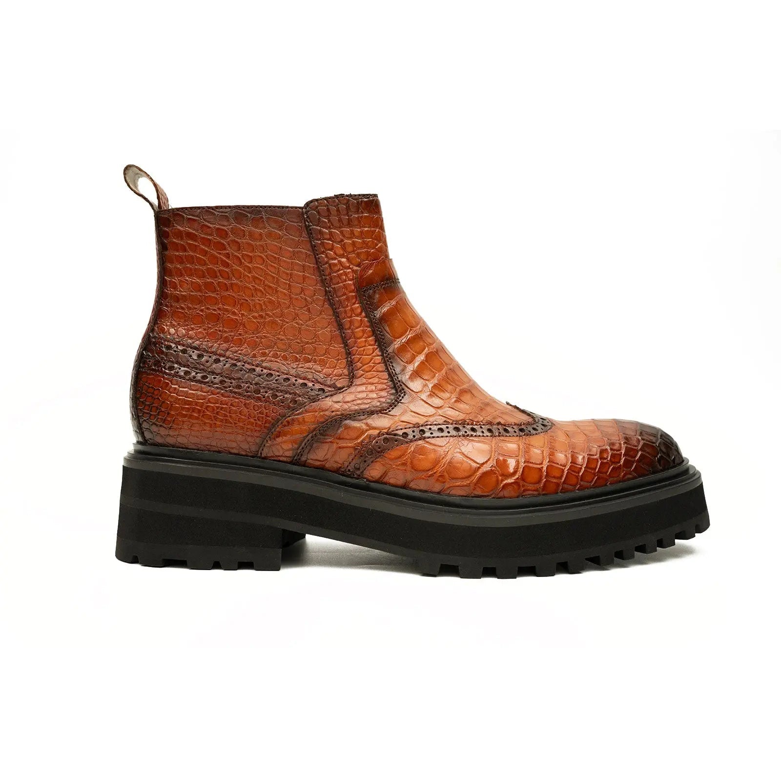 Cognac Crocodile Chelsea Boot