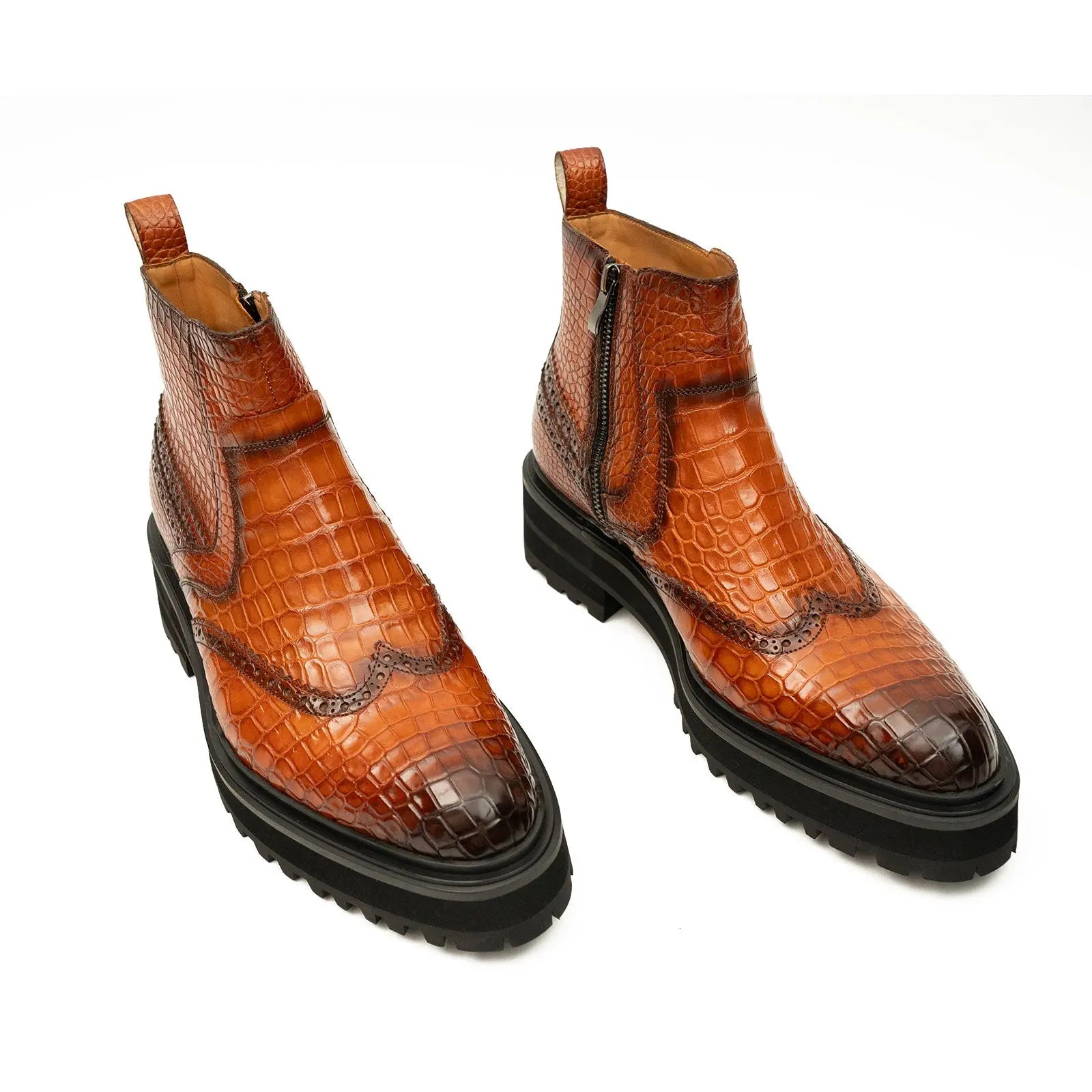 Cognac Crocodile Chelsea Boot