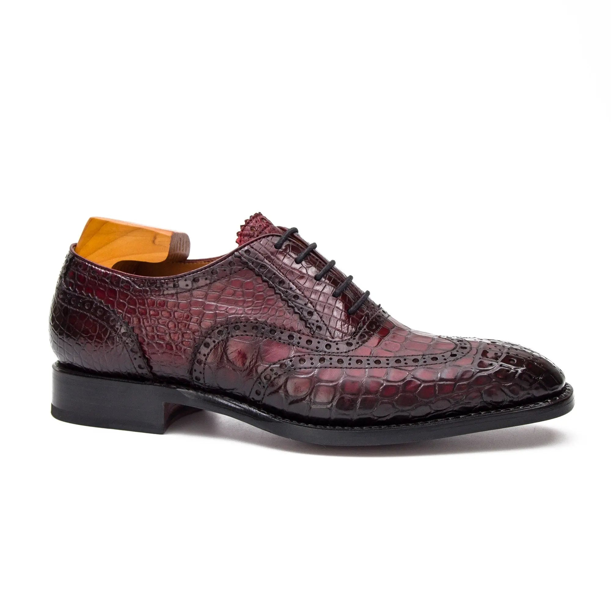 Burgundy Crocodile Wingtip Oxford