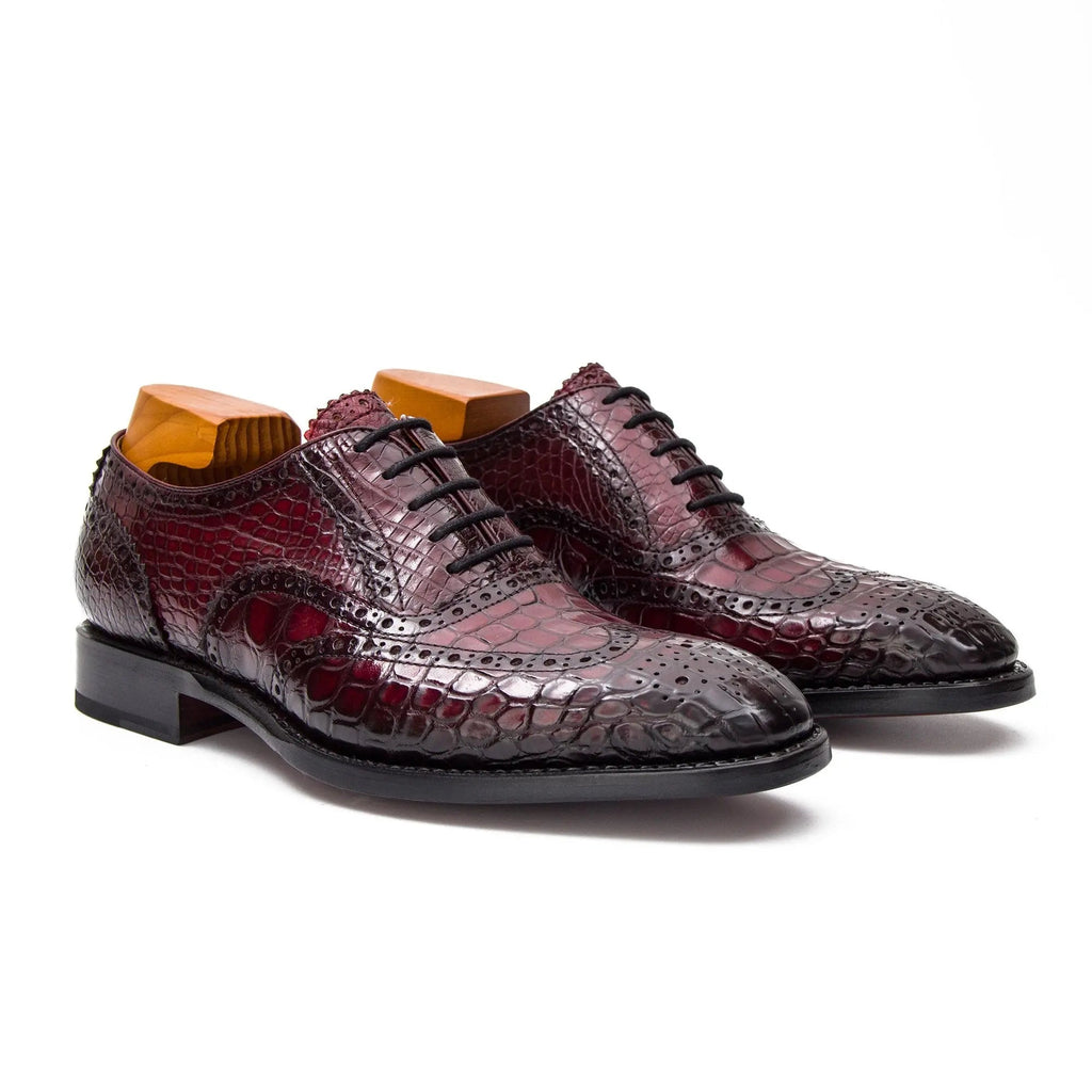 Burgundy Crocodile Wingtip Oxford