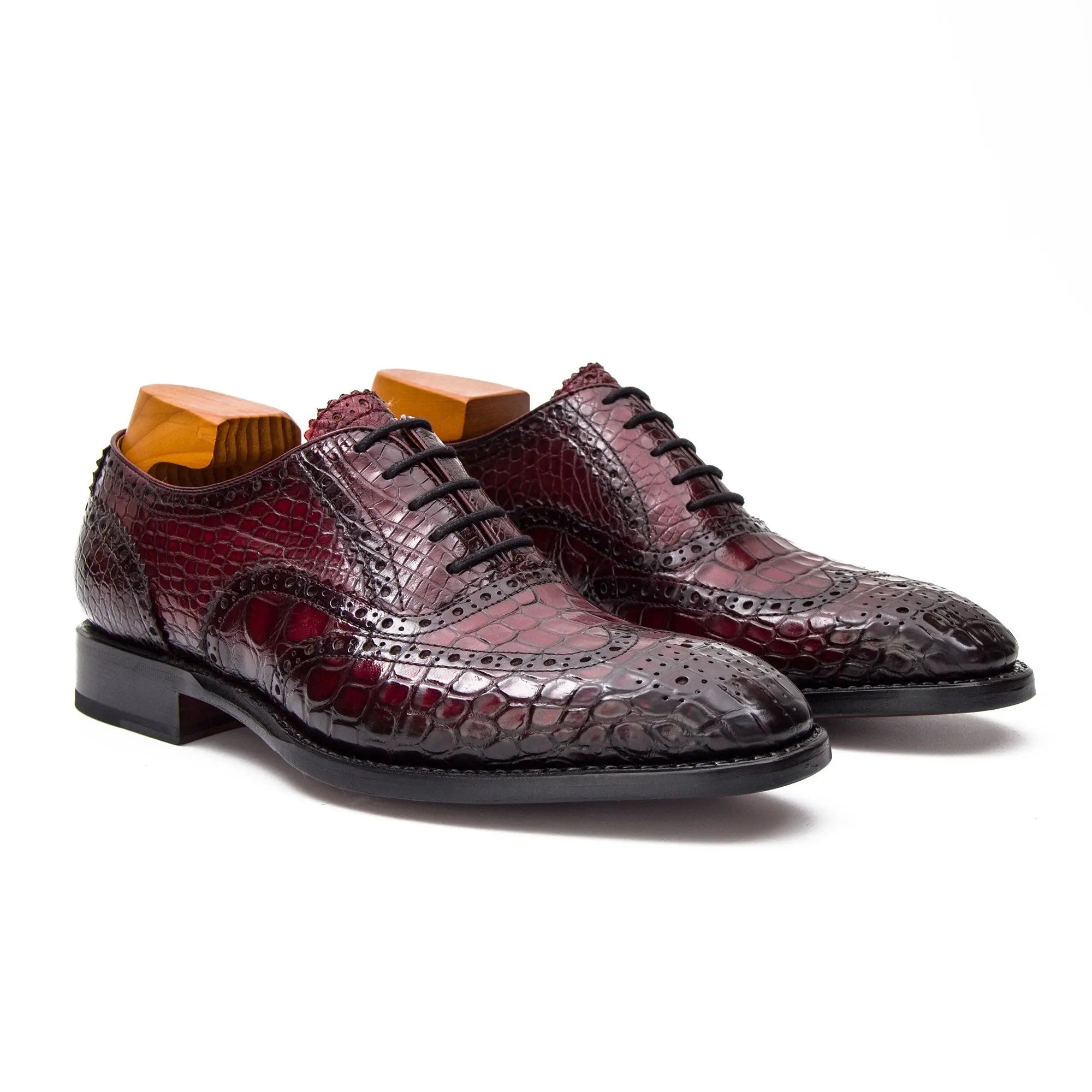 Burgundy Crocodile Wingtip Oxford