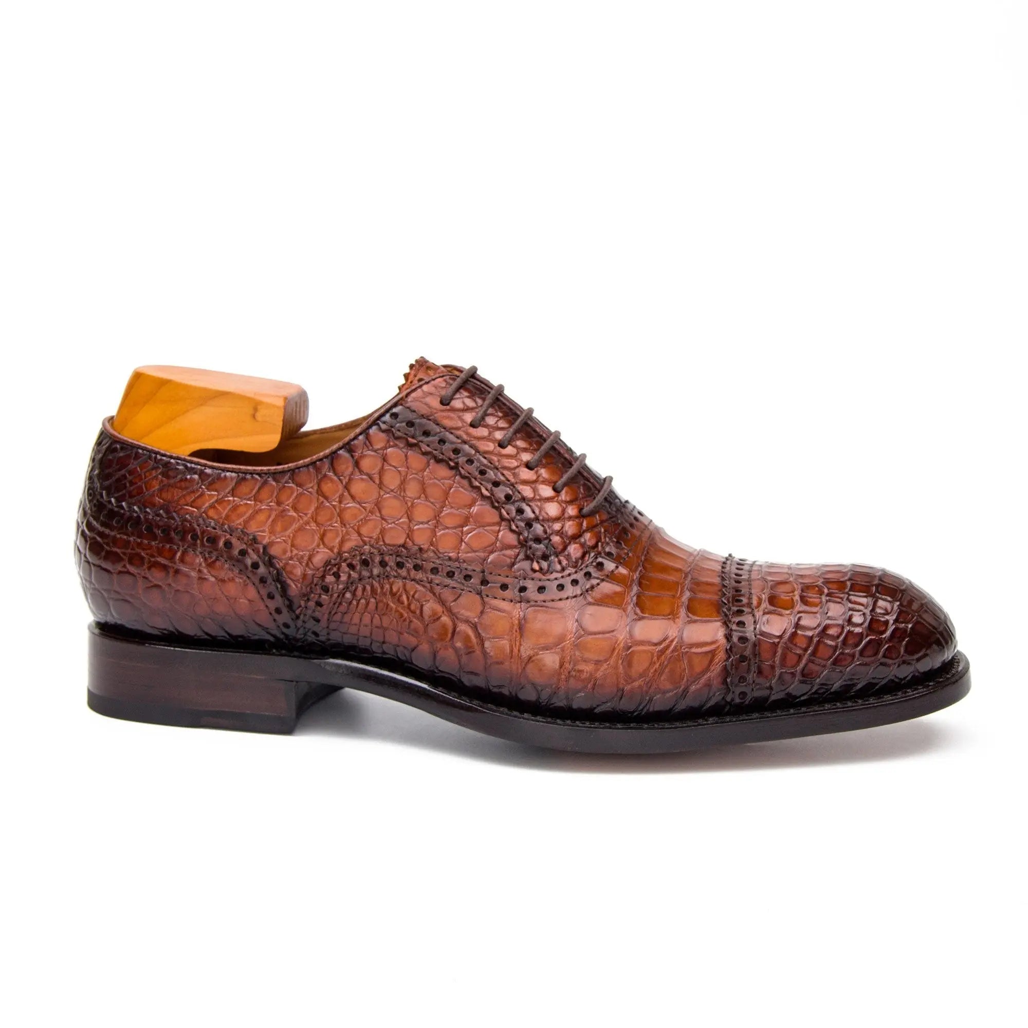 Cognac Crocodile Cap-Toe Oxford