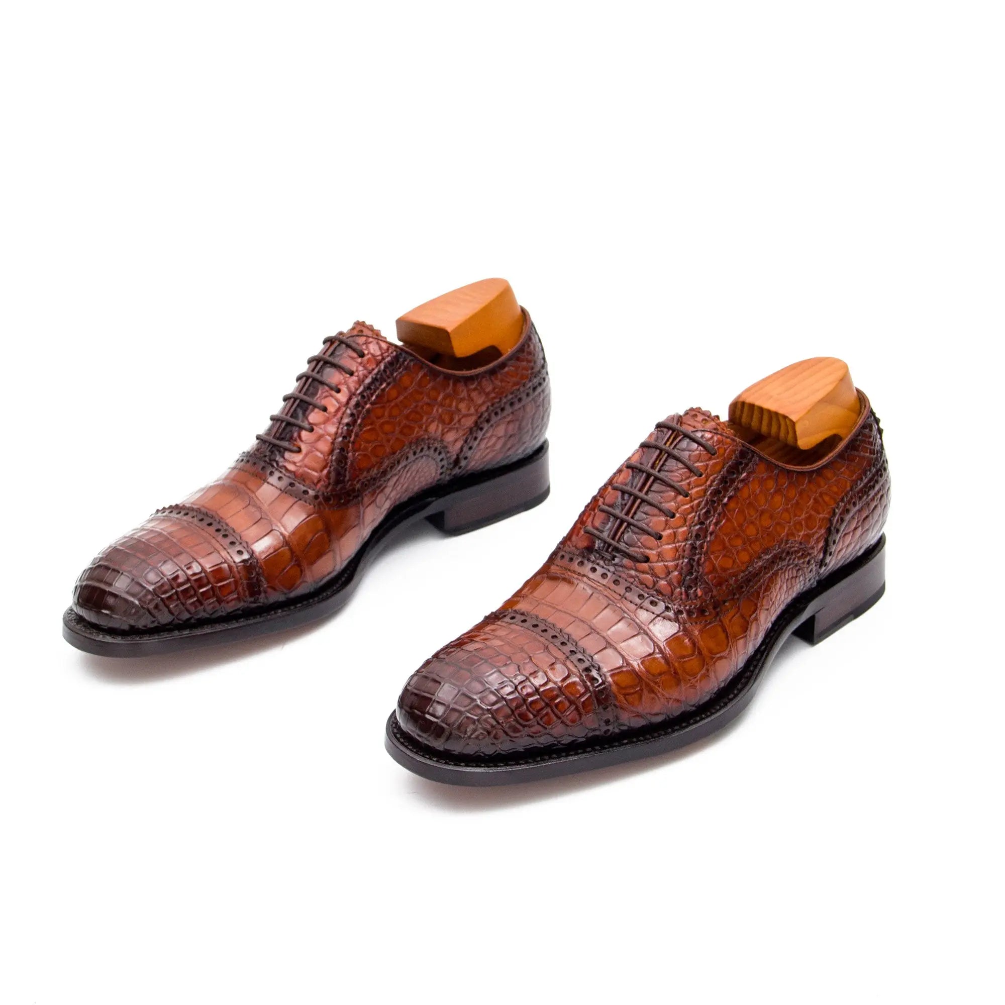 Cognac Crocodile Cap-Toe Oxford