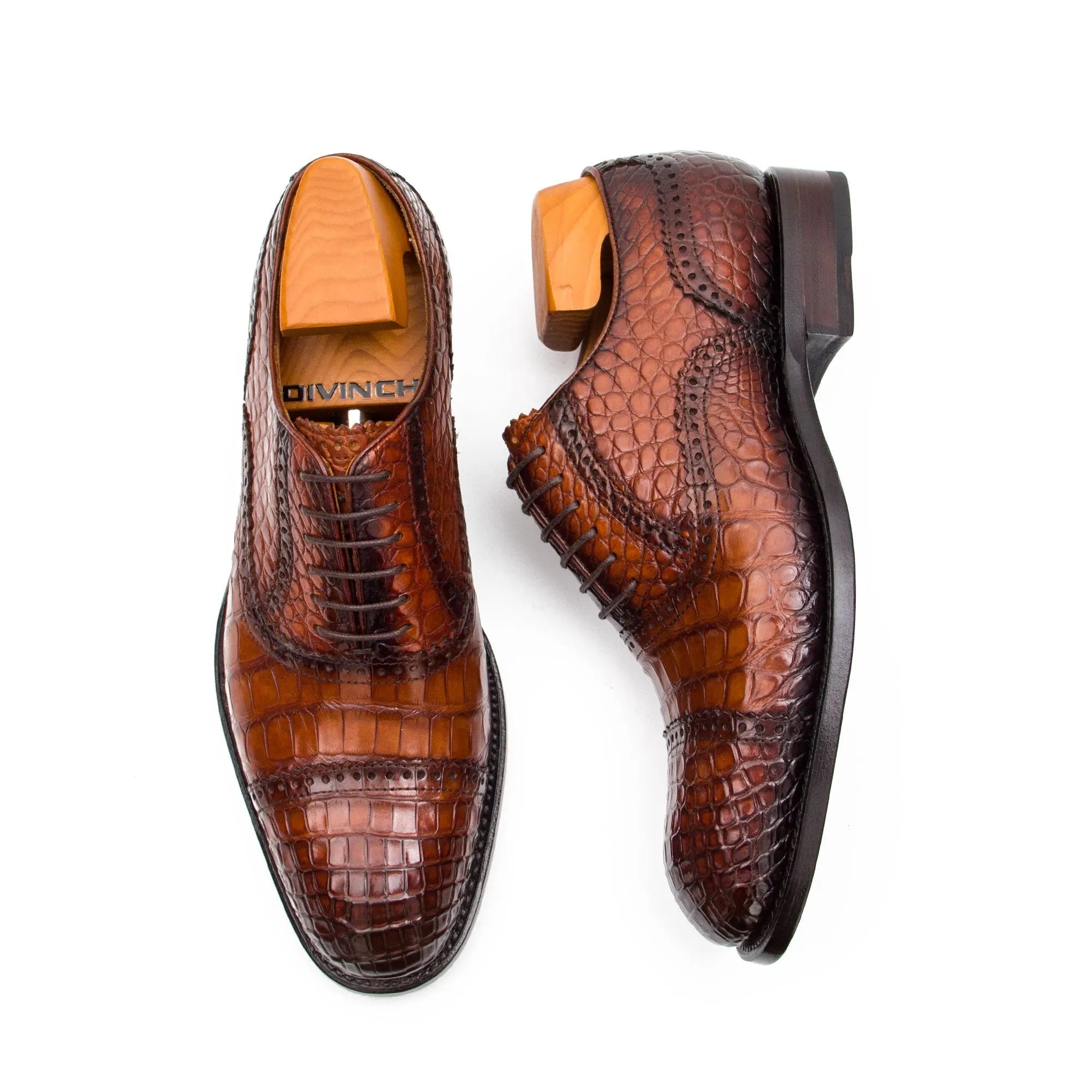 Cognac Crocodile Cap-Toe Oxford