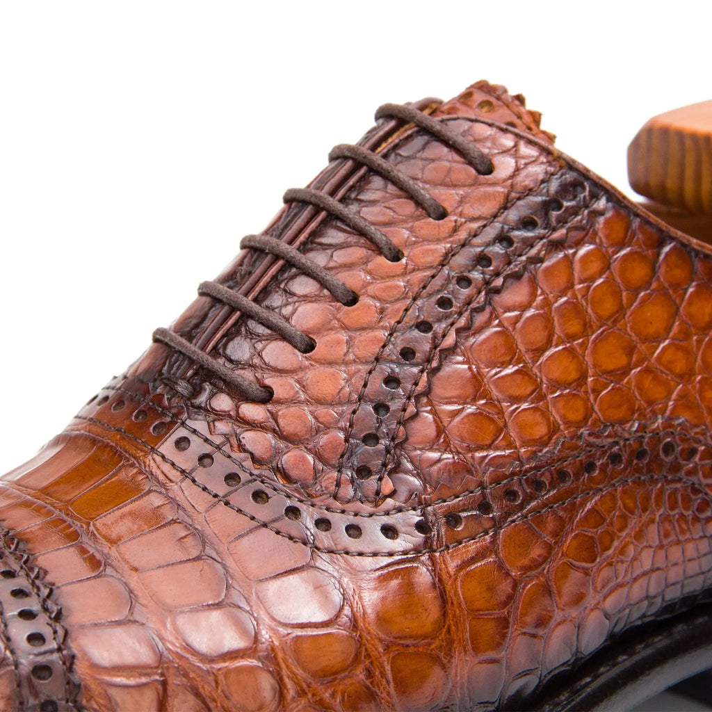 Cognac Crocodile Cap-Toe Oxford