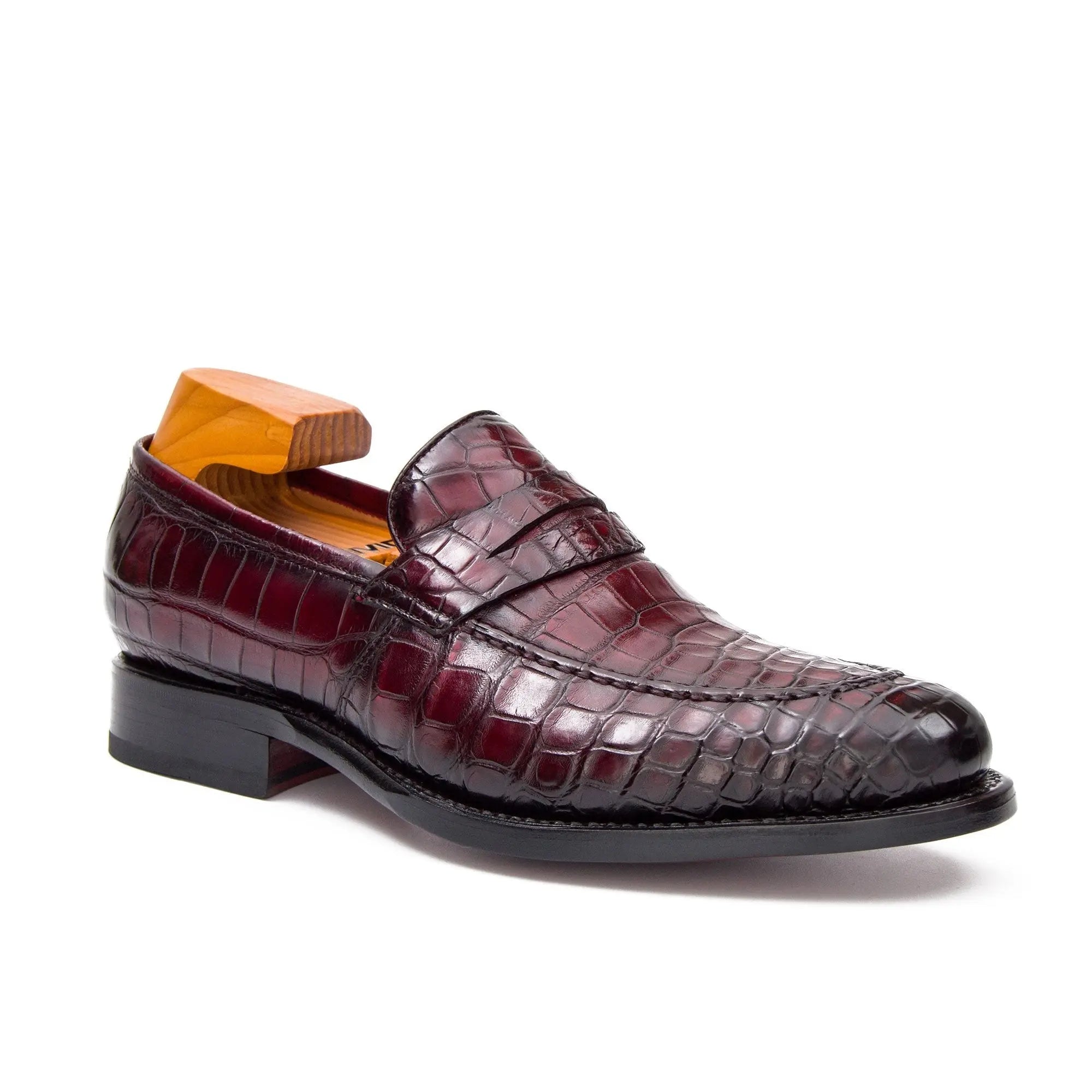 Burgundy Crocodile Penny Loafer