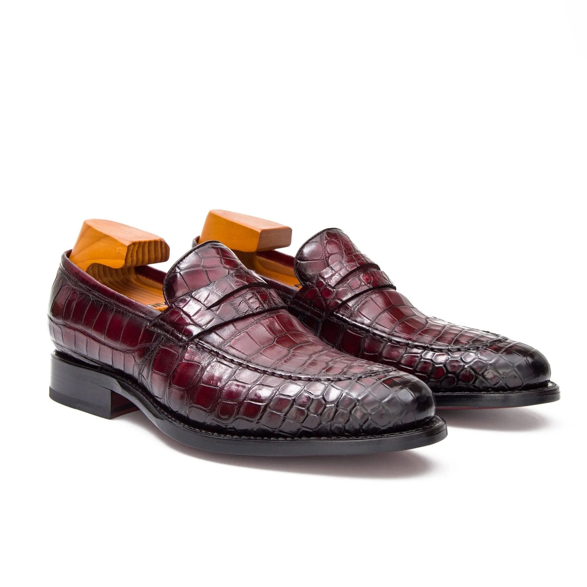 Burgundy Crocodile Penny Loafer