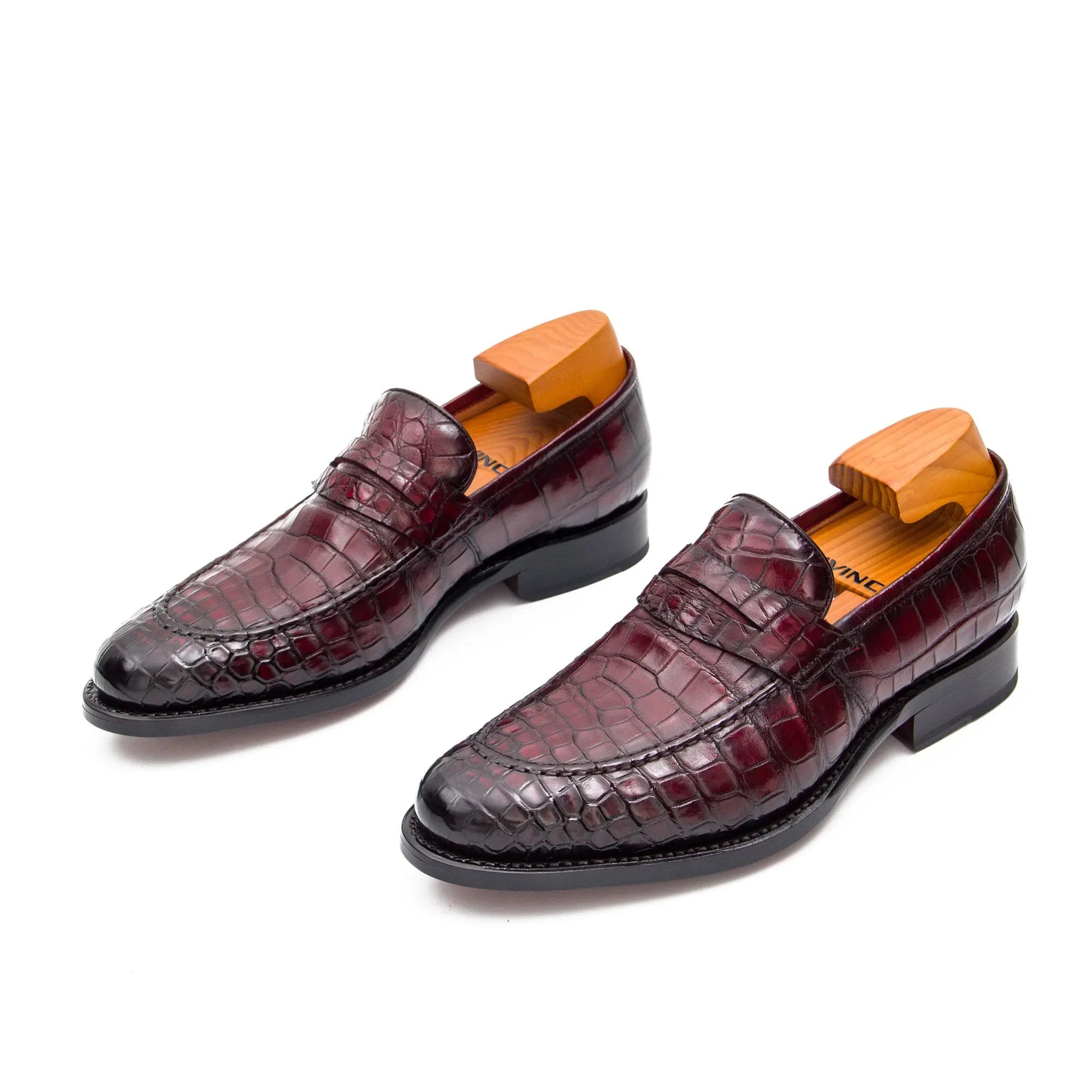 Burgundy Crocodile Penny Loafer