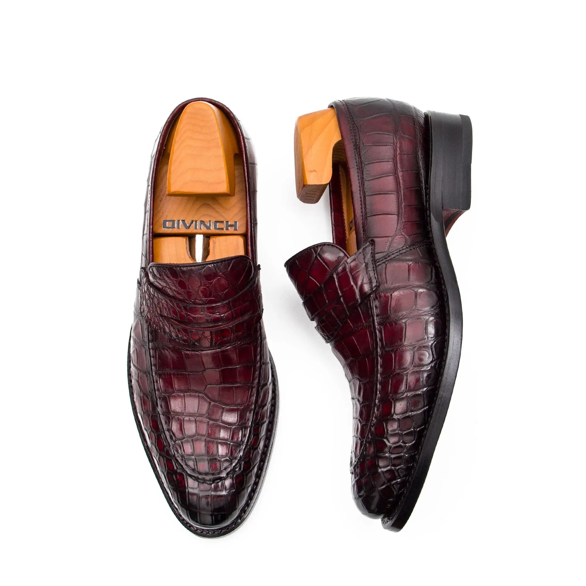 Burgundy Crocodile Penny Loafer