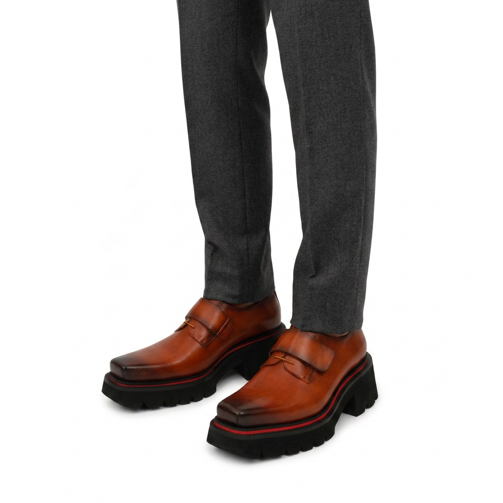 Burnished Brown Platform Strap Shoe