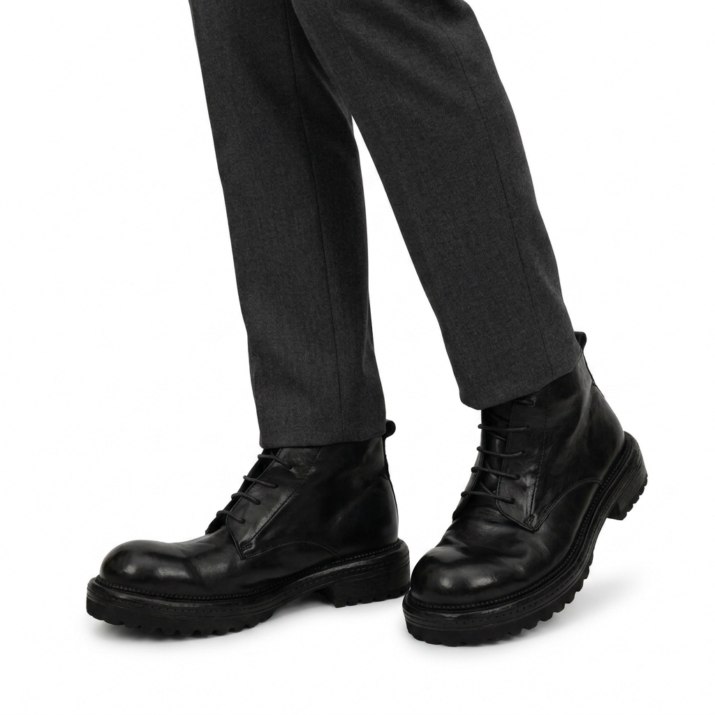 Washed Black Lug-Sole Derby Boot