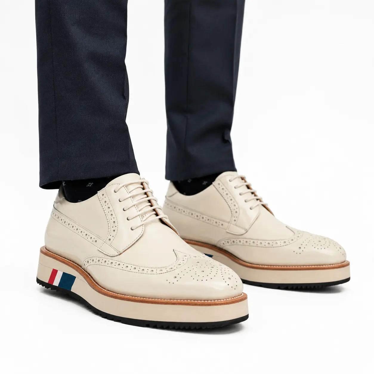 Ivory Brogue Derby with Contrast Sole