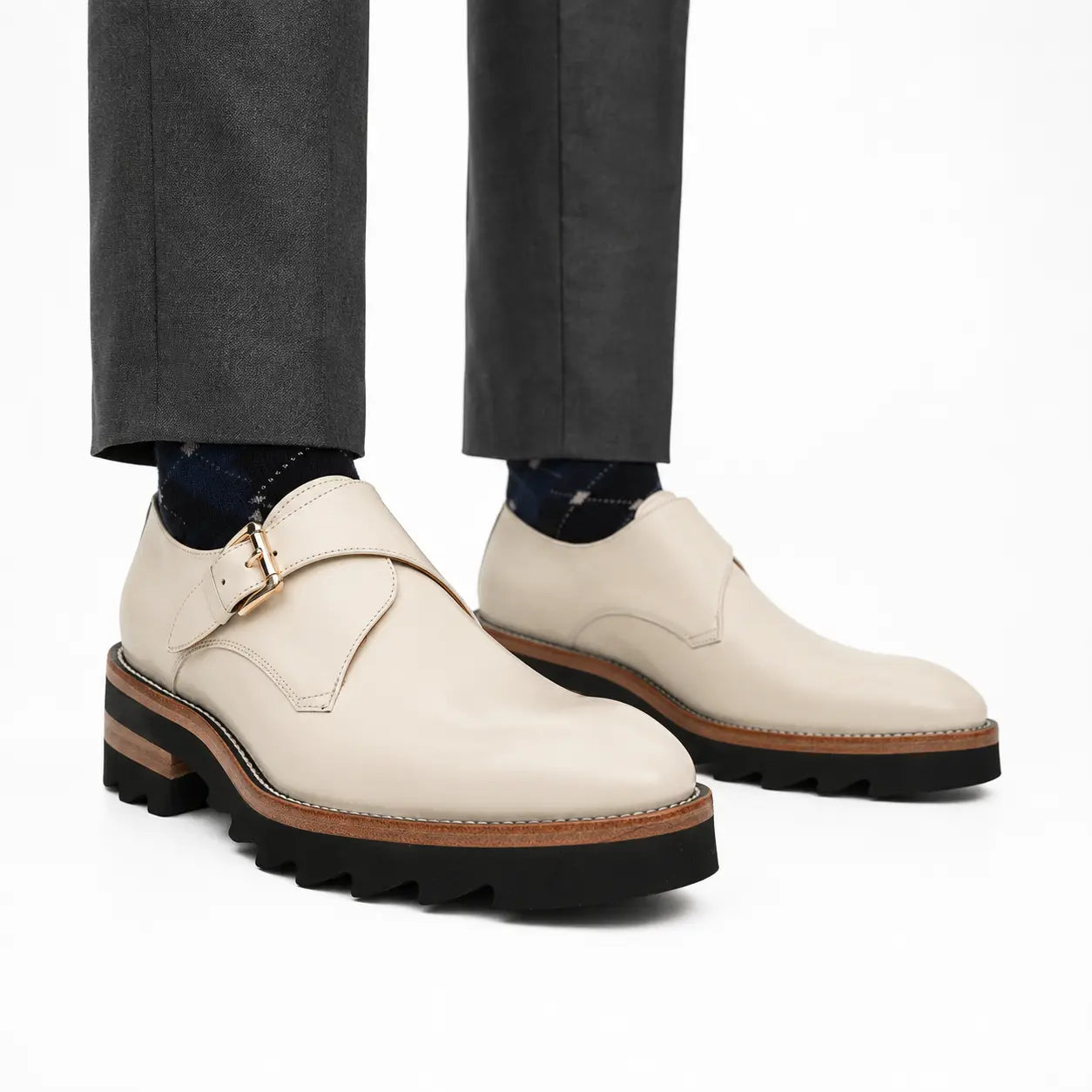 Ivory Monk Shoes with Lug Sole