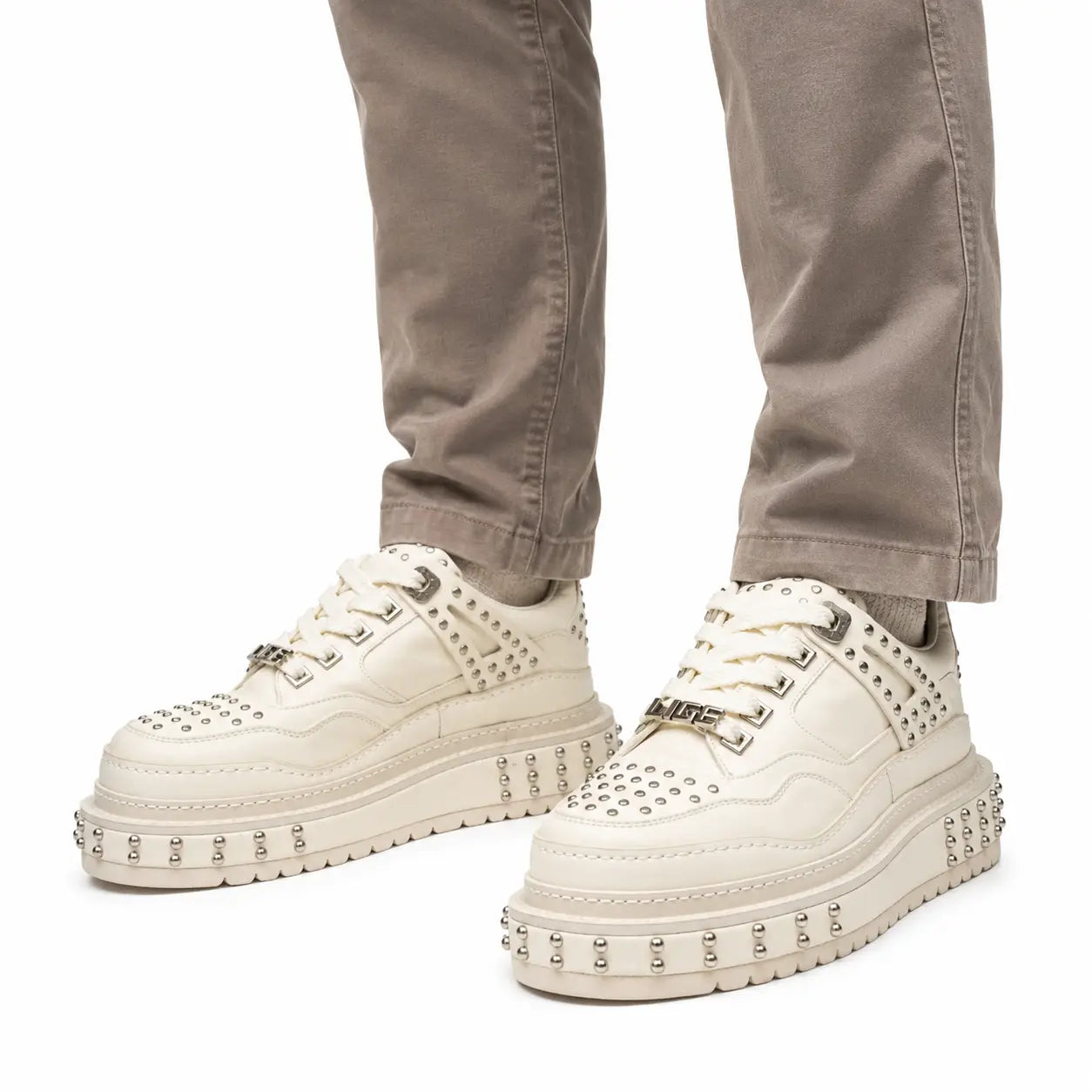 Ivory Studded Platform Sneaker