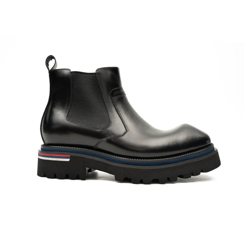 Black Calf Chelsea Boots with Lug Sole