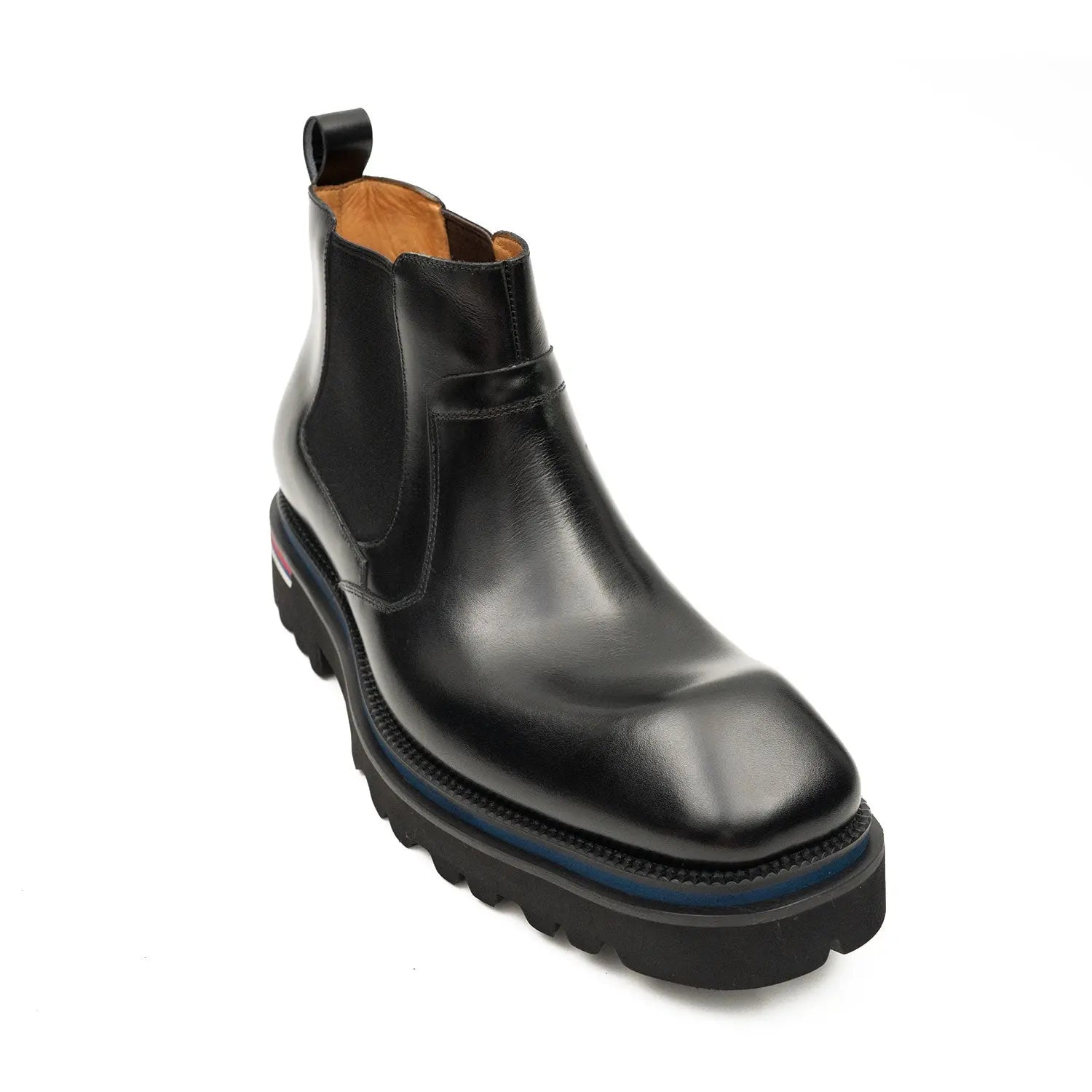 Black Calf Chelsea Boots with Lug Sole