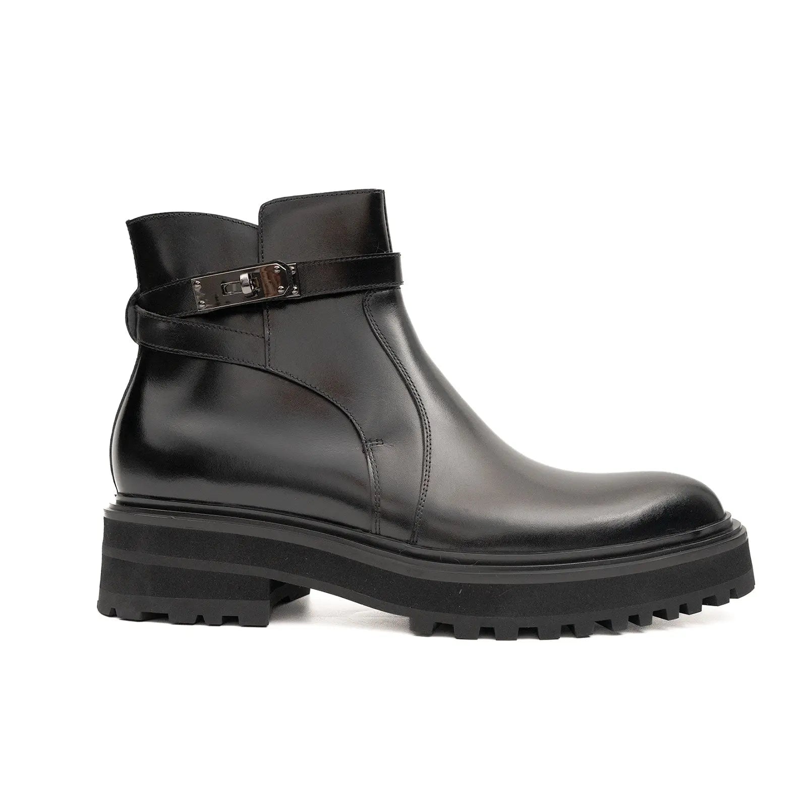 Black Leather Buckle Chelsea Boots
