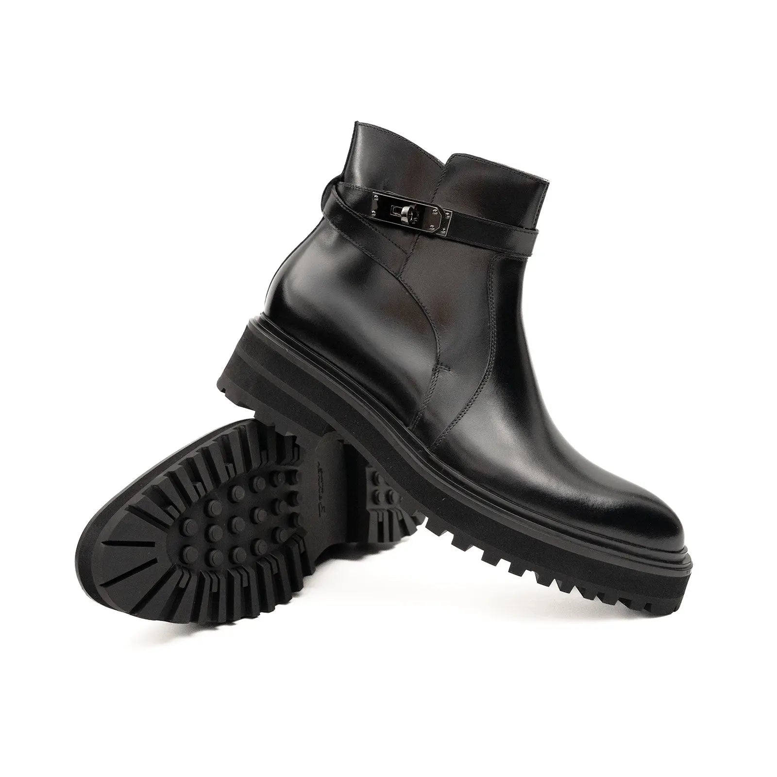 Black Leather Buckle Chelsea Boots