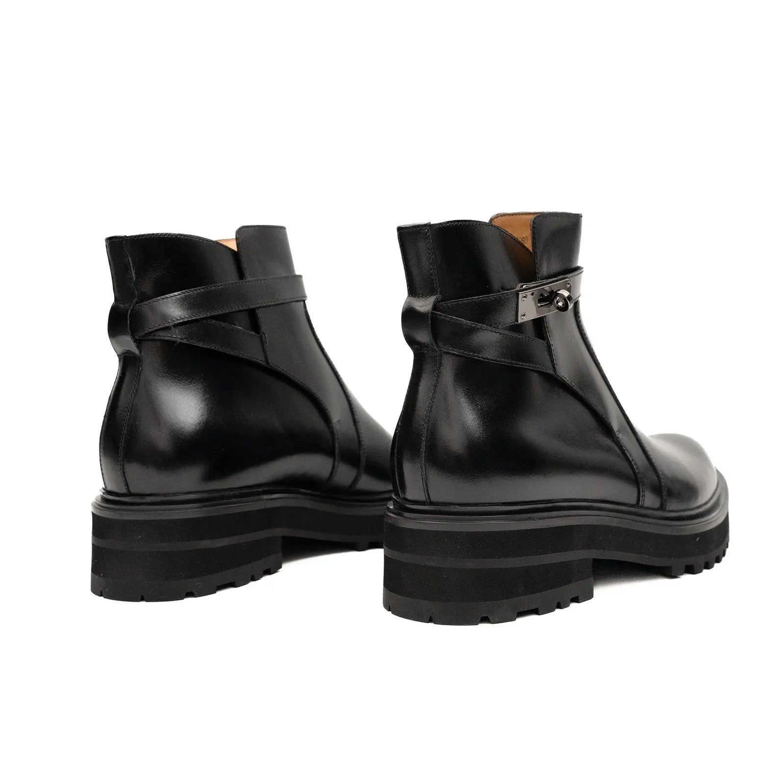 Black Leather Buckle Chelsea Boots