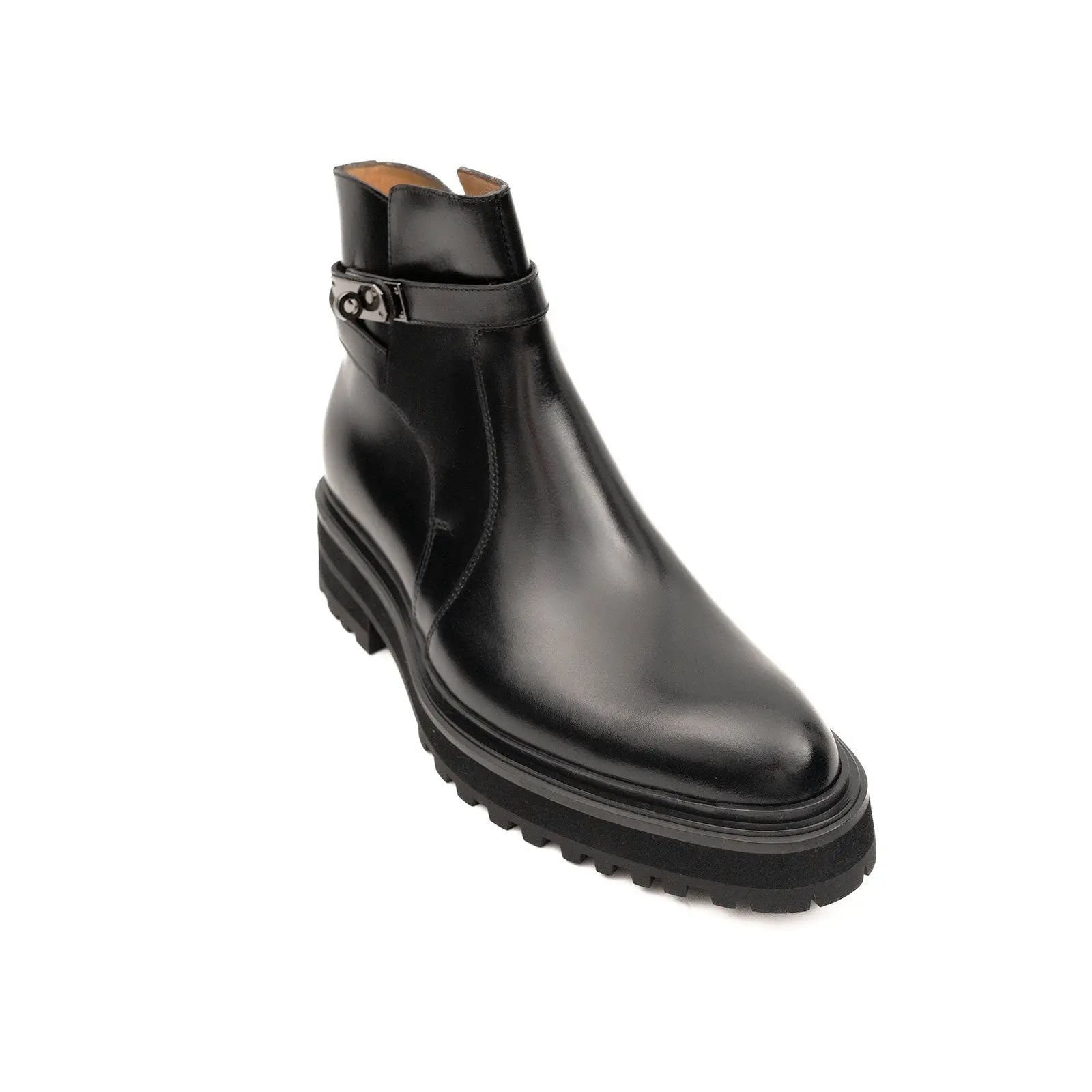 Black Leather Buckle Chelsea Boots