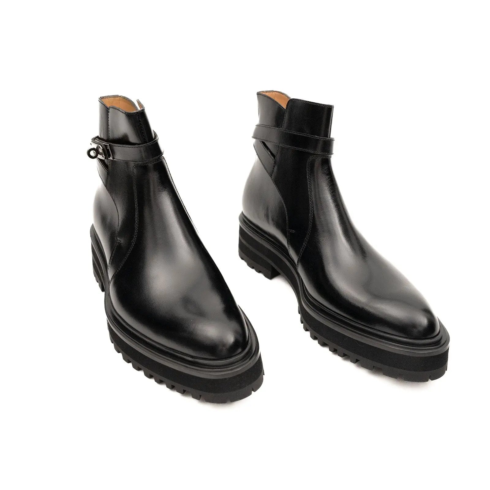 Black Leather Buckle Chelsea Boots