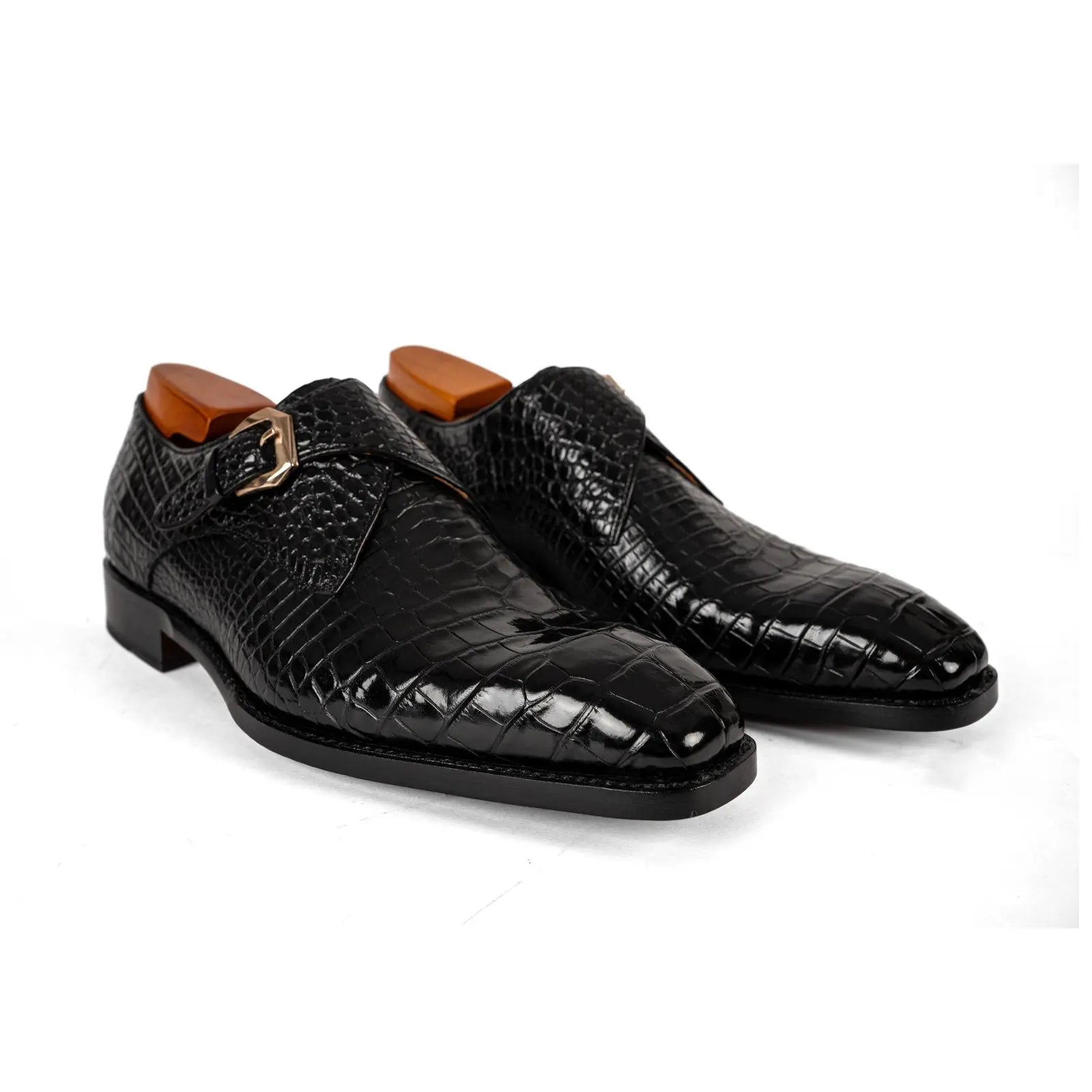 Black Crocodile Monk Strap