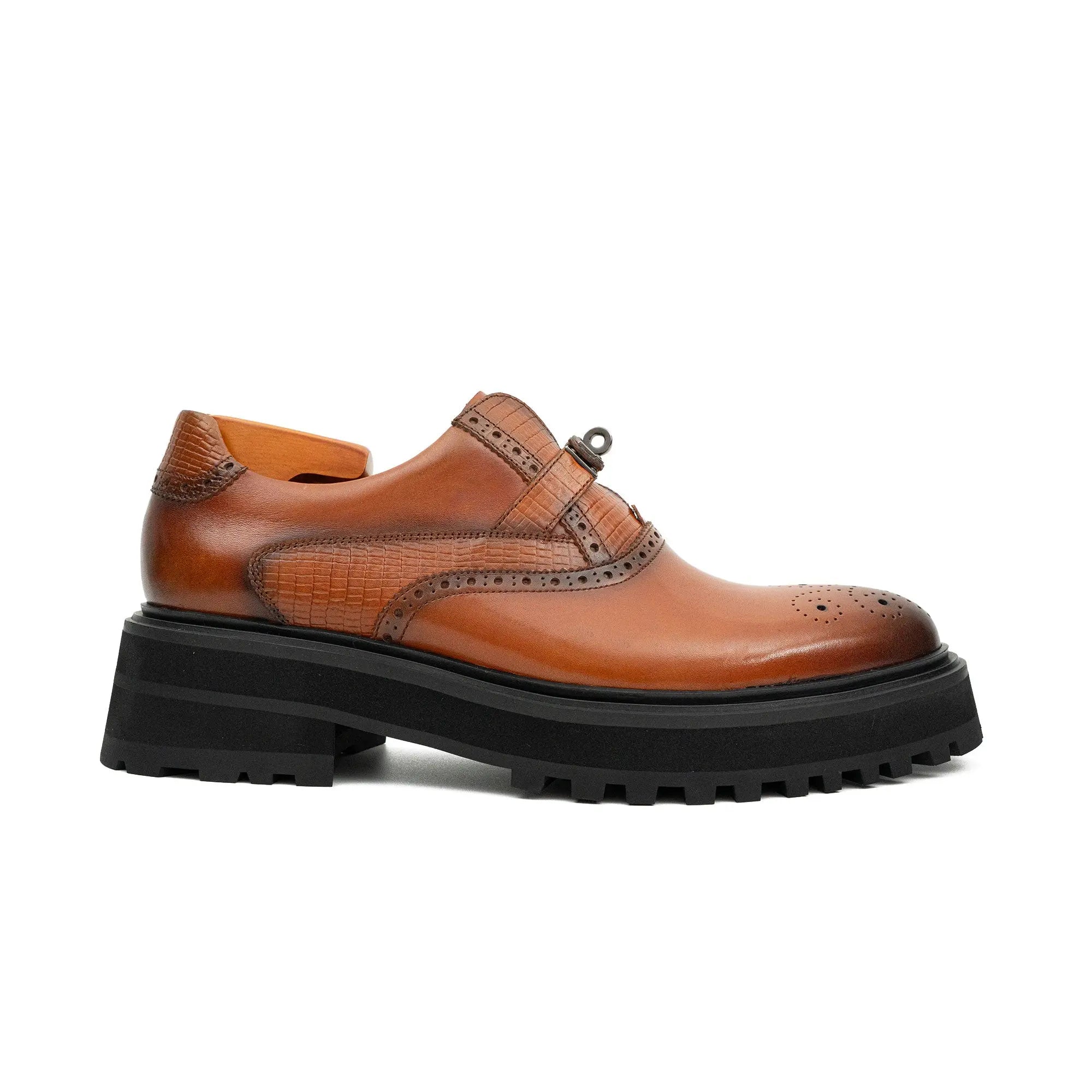 Cognac Croc-Trim Lug Loafer