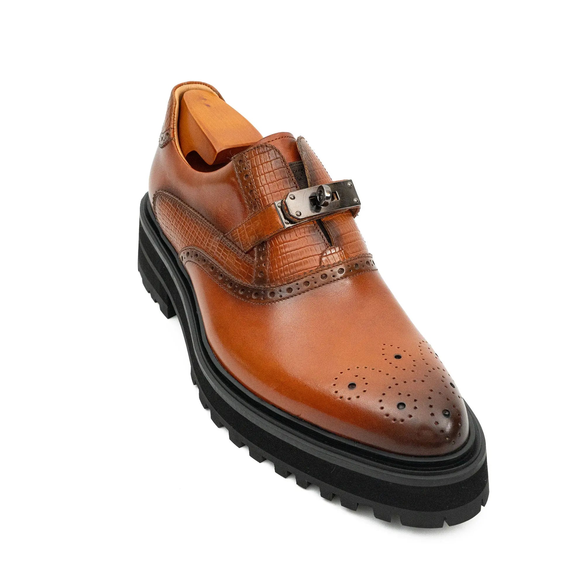 Cognac Croc-Trim Lug Loafer