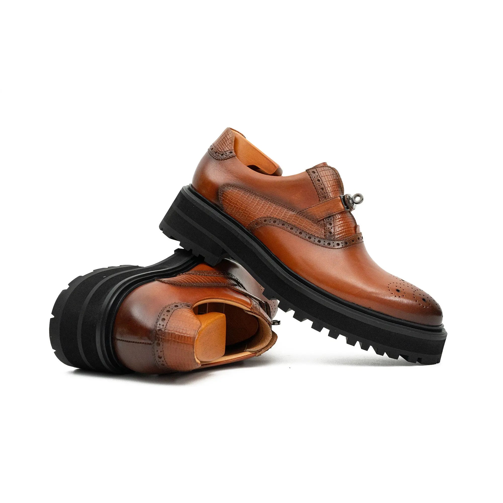 Cognac Croc-Trim Lug Loafer