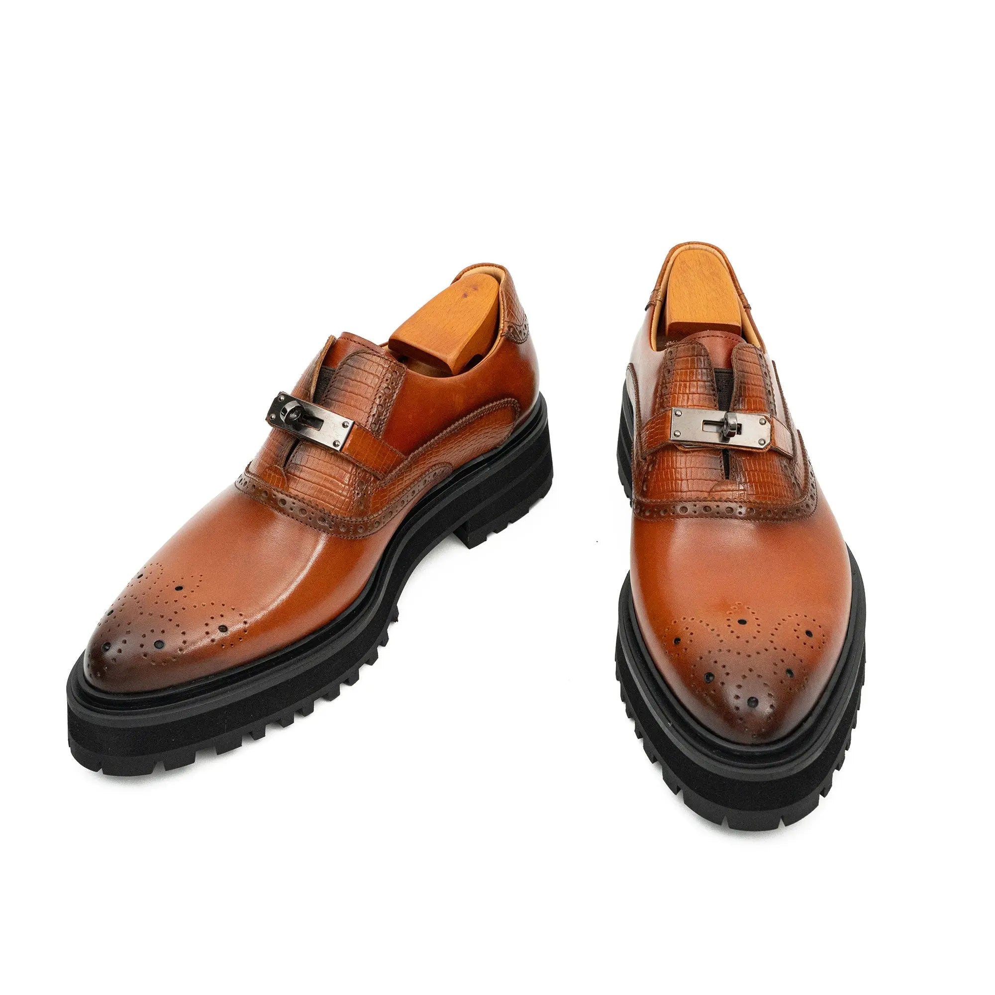 Cognac Croc-Trim Lug Loafer