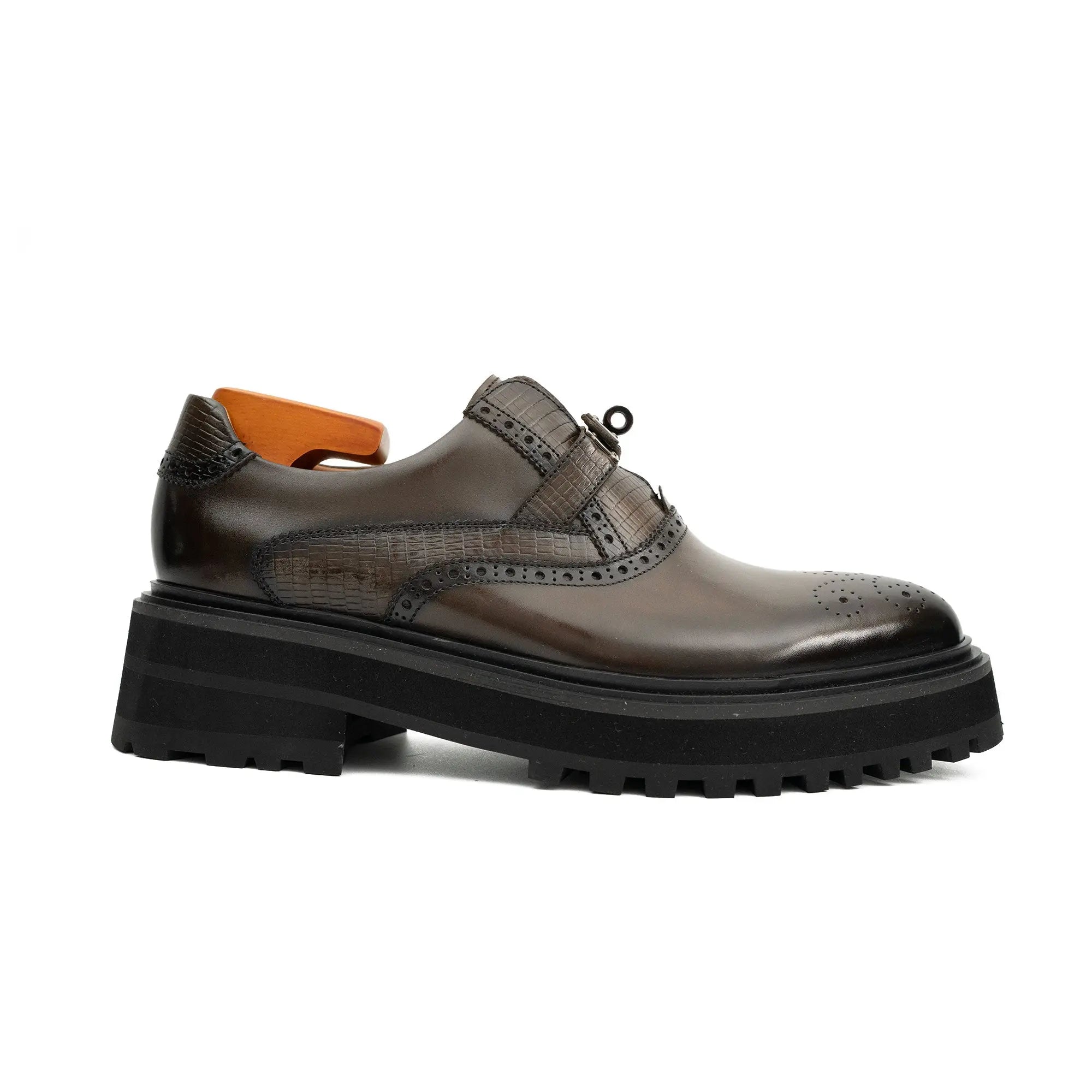 Black Leather Loafer with Lug Sole
