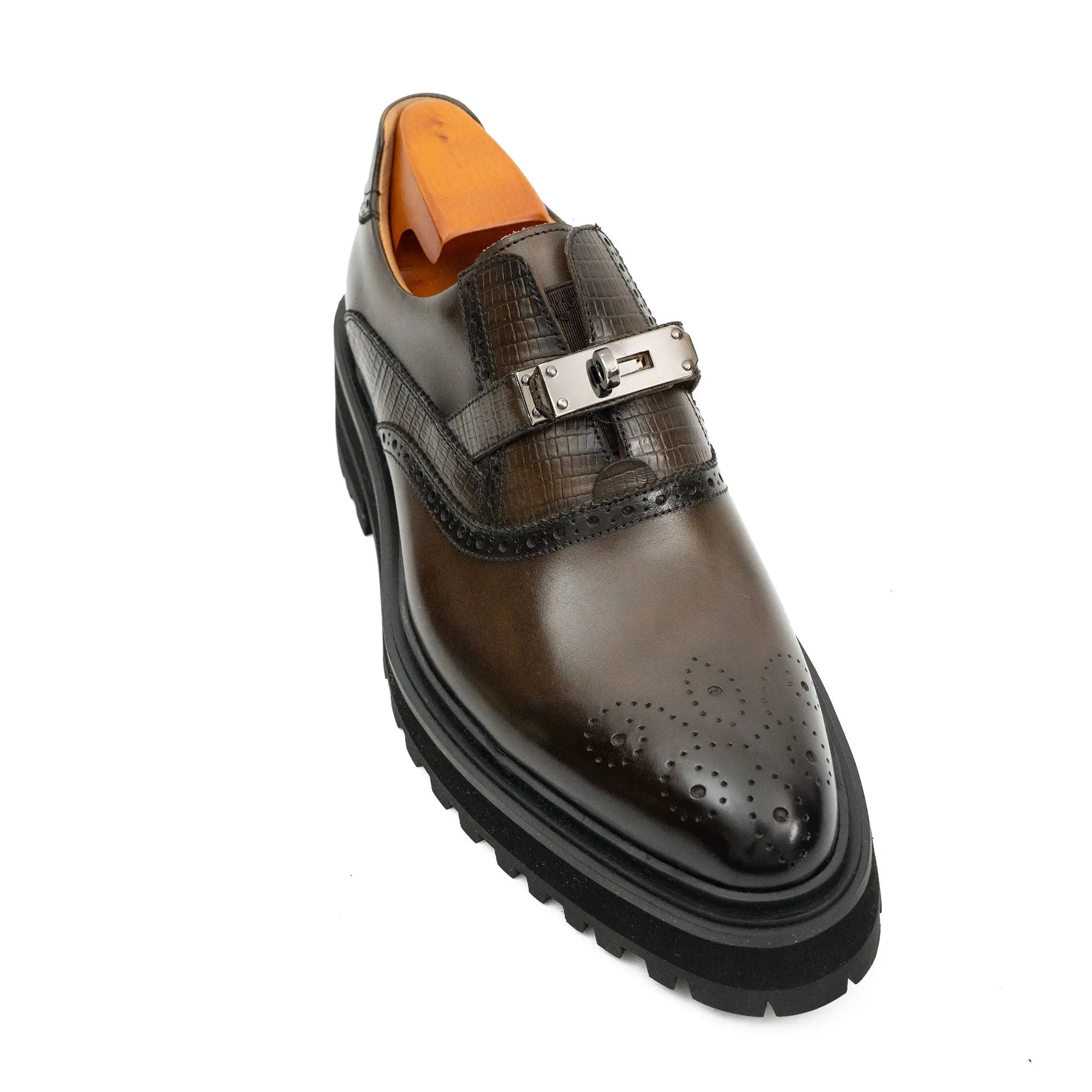 Black Leather Loafer with Lug Sole