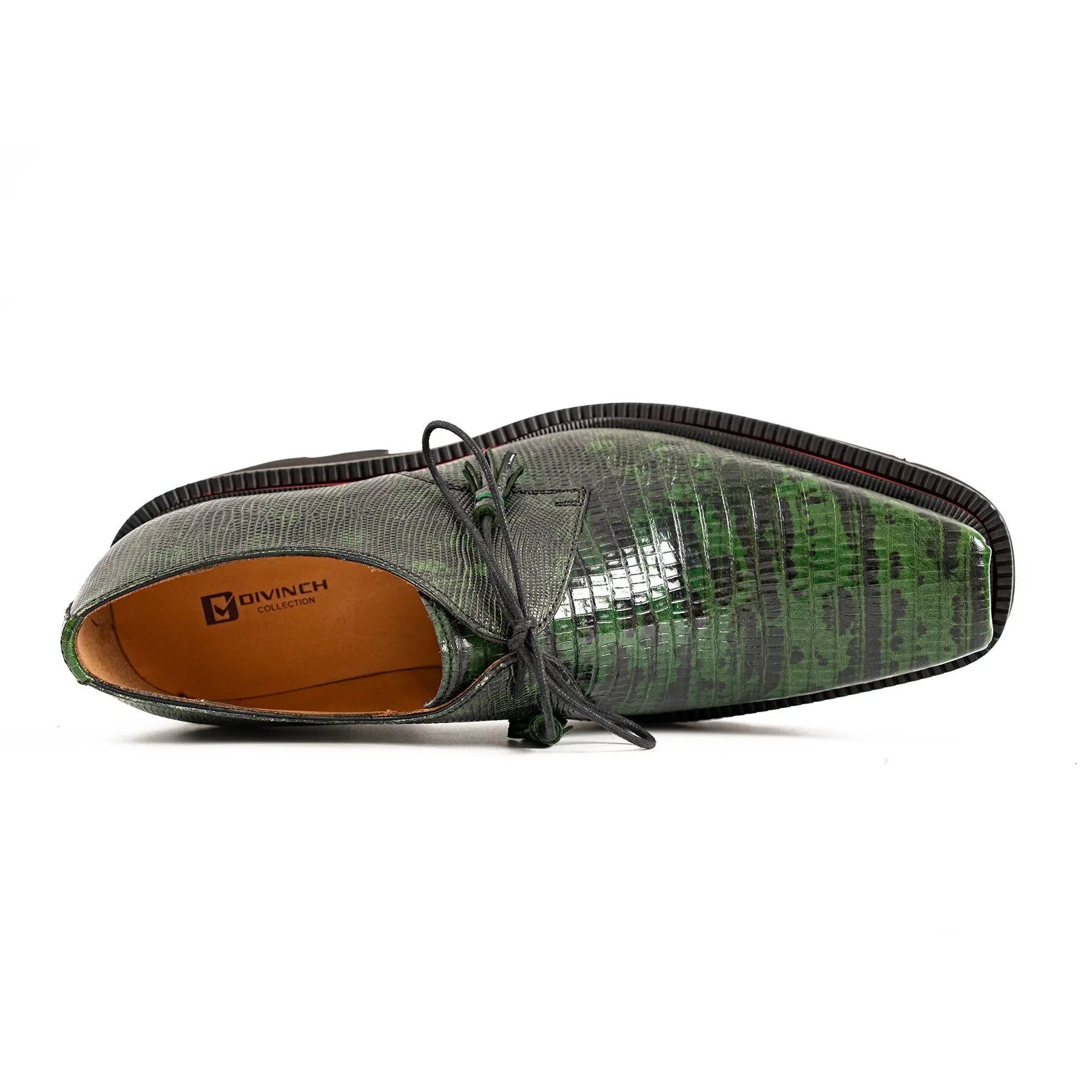 Green Lizard Leather Derby with Elevated Sole