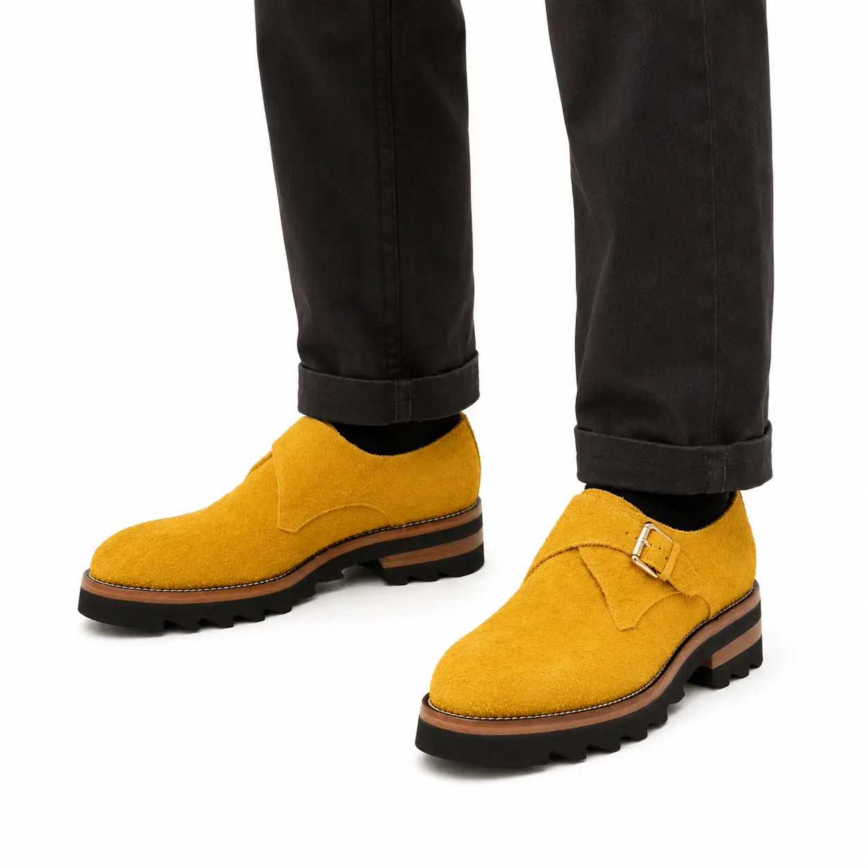 Mustard Suede Monk Shoes