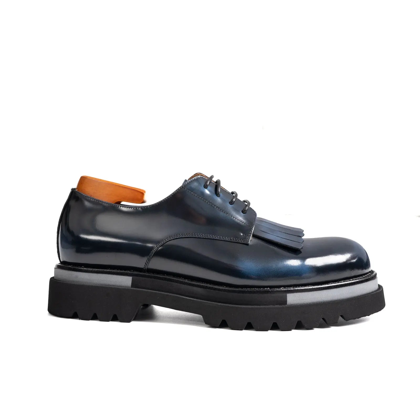 Navy Blue Patina Kiltie Derby Shoes