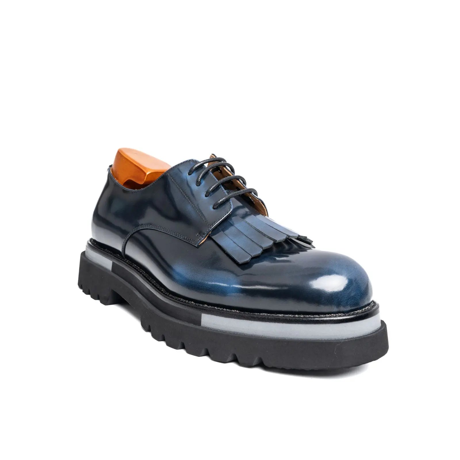 Navy Blue Patina Kiltie Derby Shoes