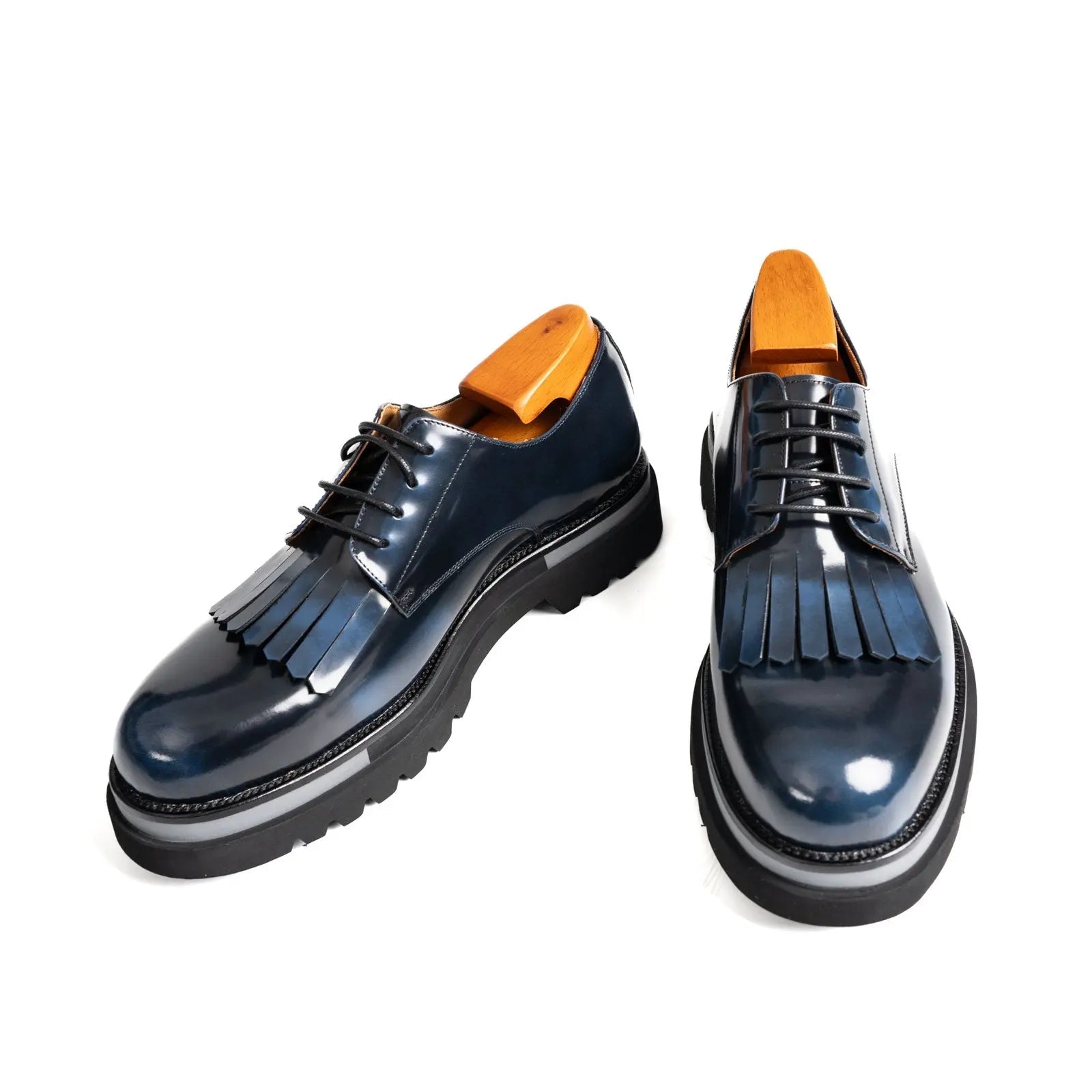 Navy Blue Patina Kiltie Derby Shoes