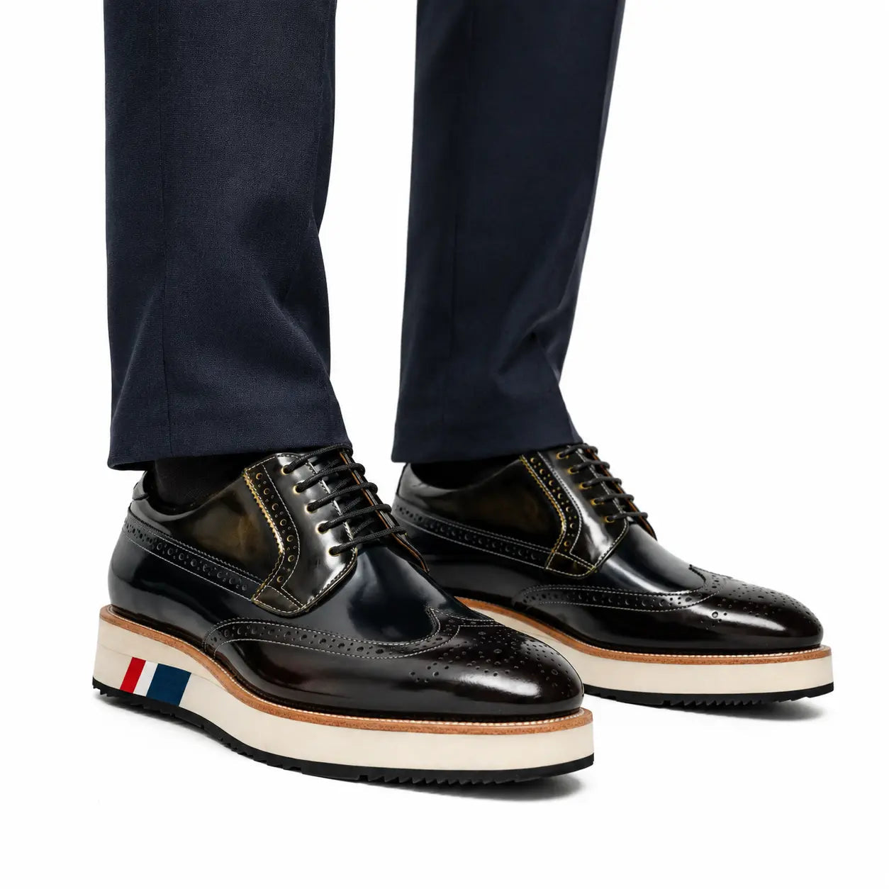 Navy Brogue Derby with Contrast Sole