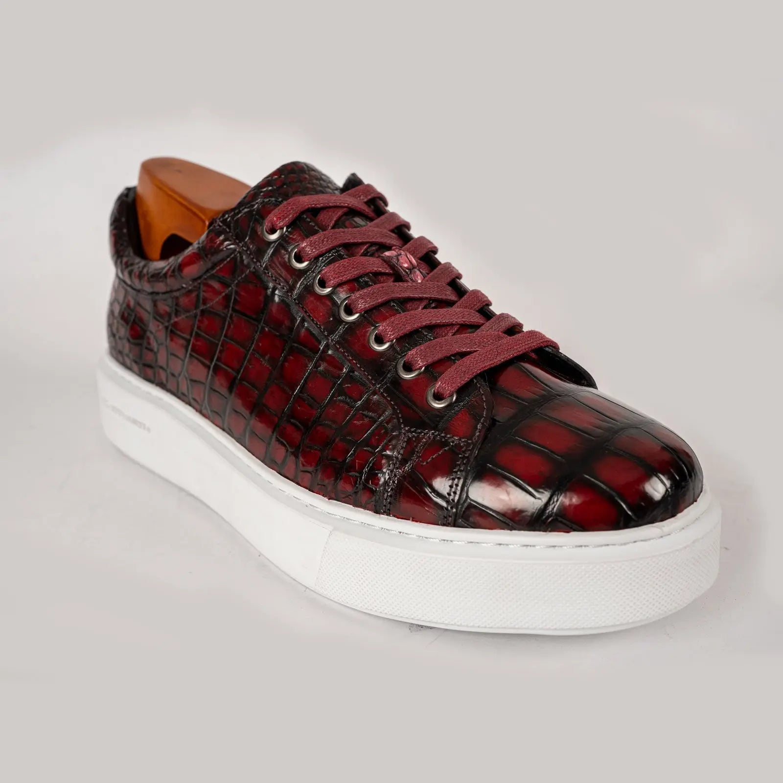 Burgundy Crocodile Court Sneaker