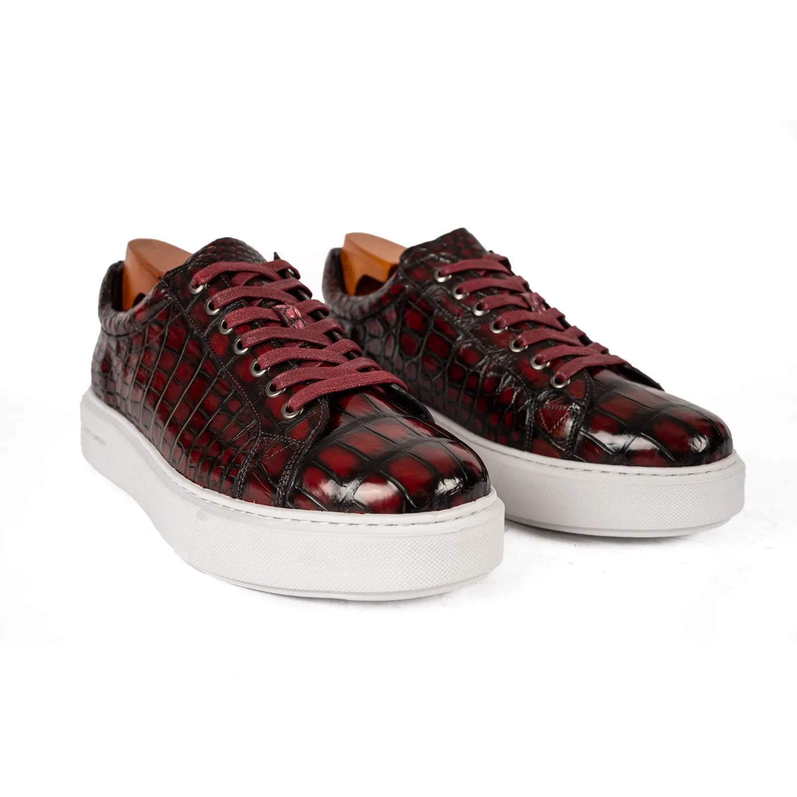 Burgundy Crocodile Court Sneaker