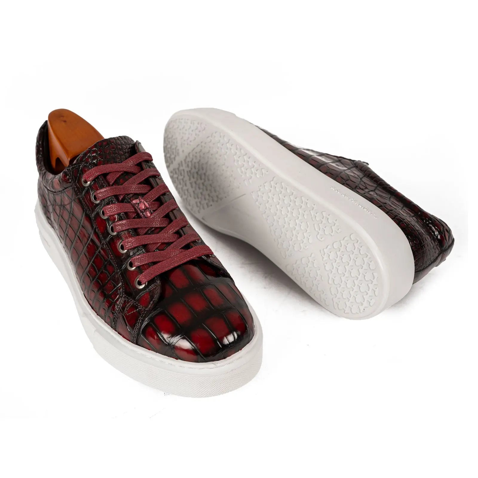 Burgundy Crocodile Court Sneaker