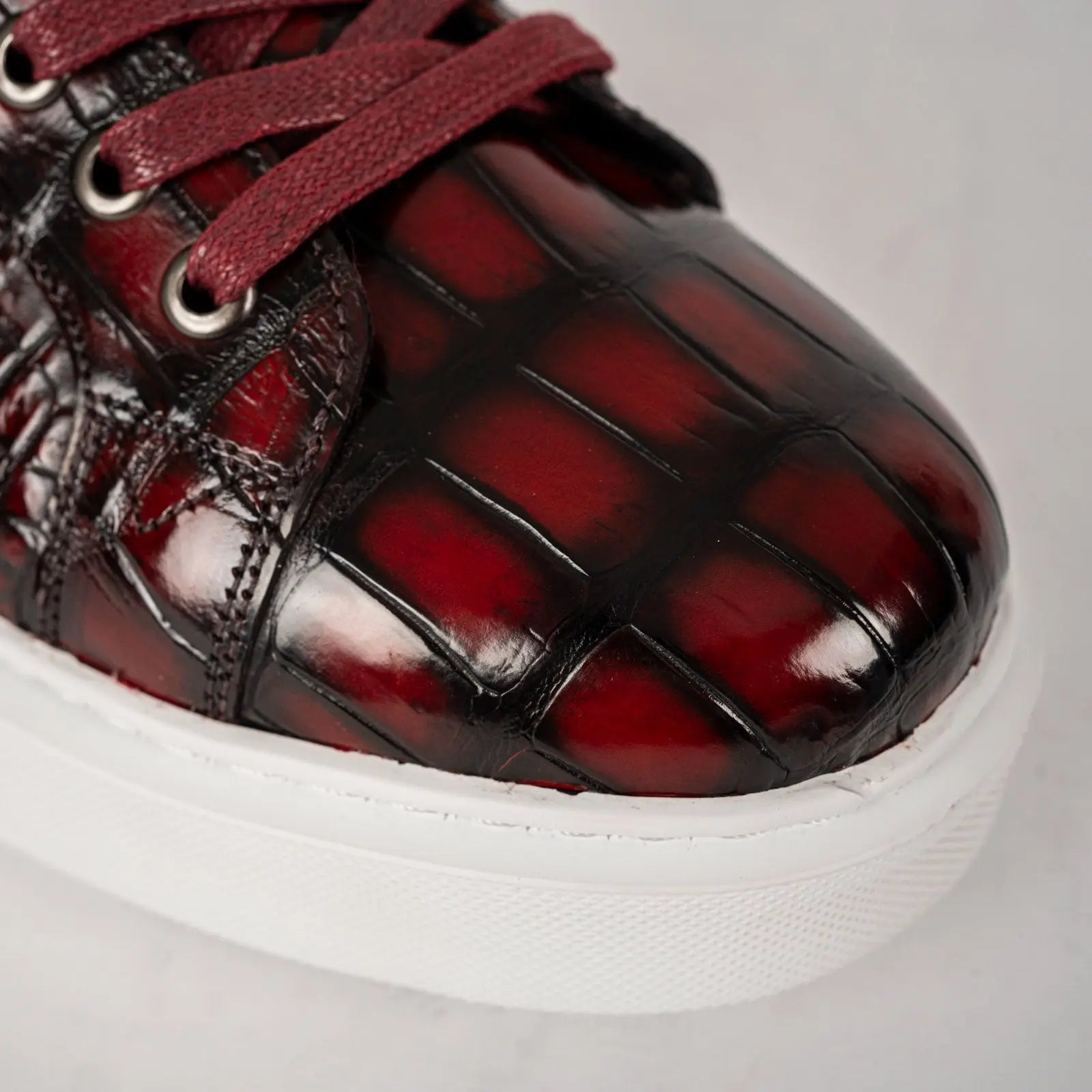 Burgundy Crocodile Court Sneaker