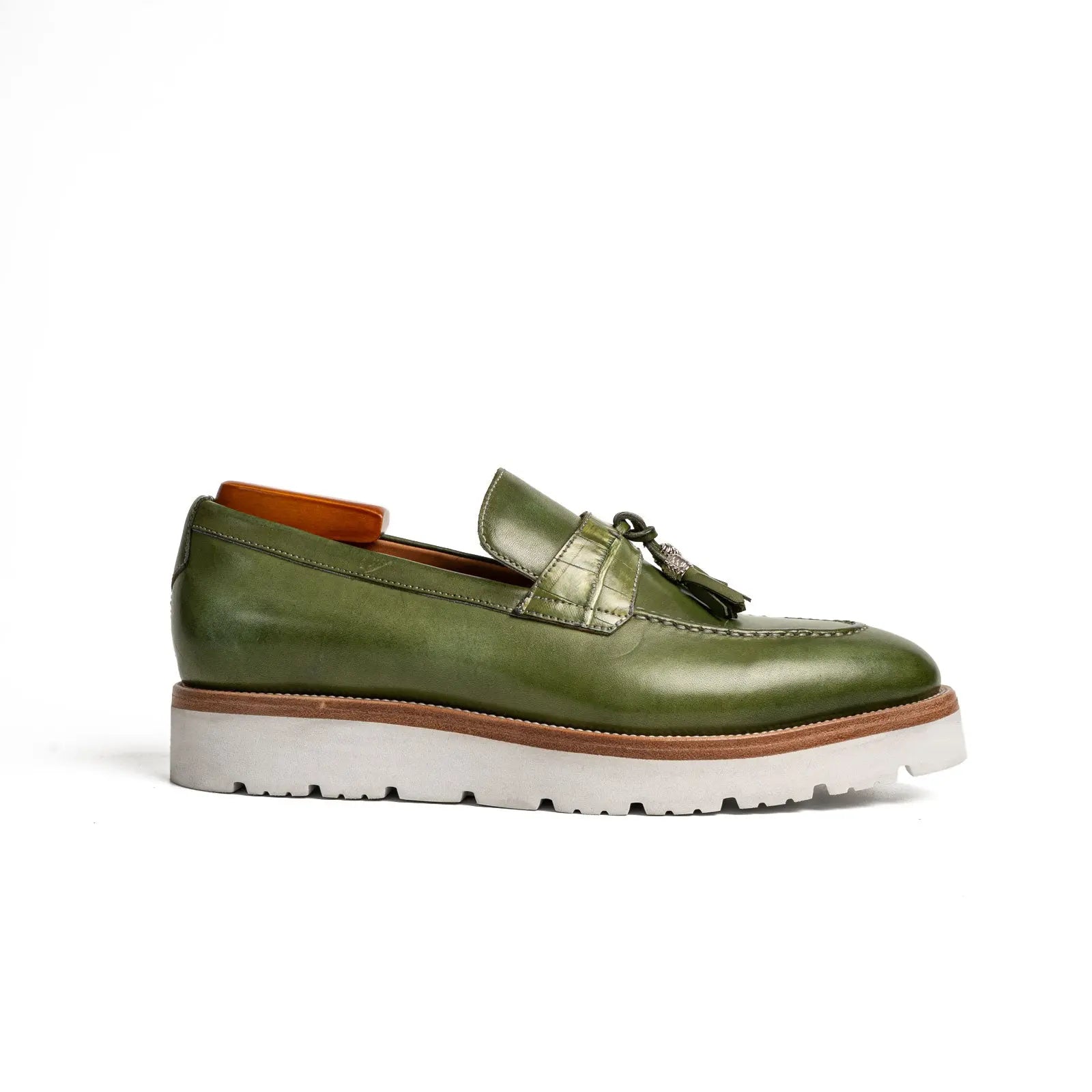 Olive Green Crocodile-Effect Loafer