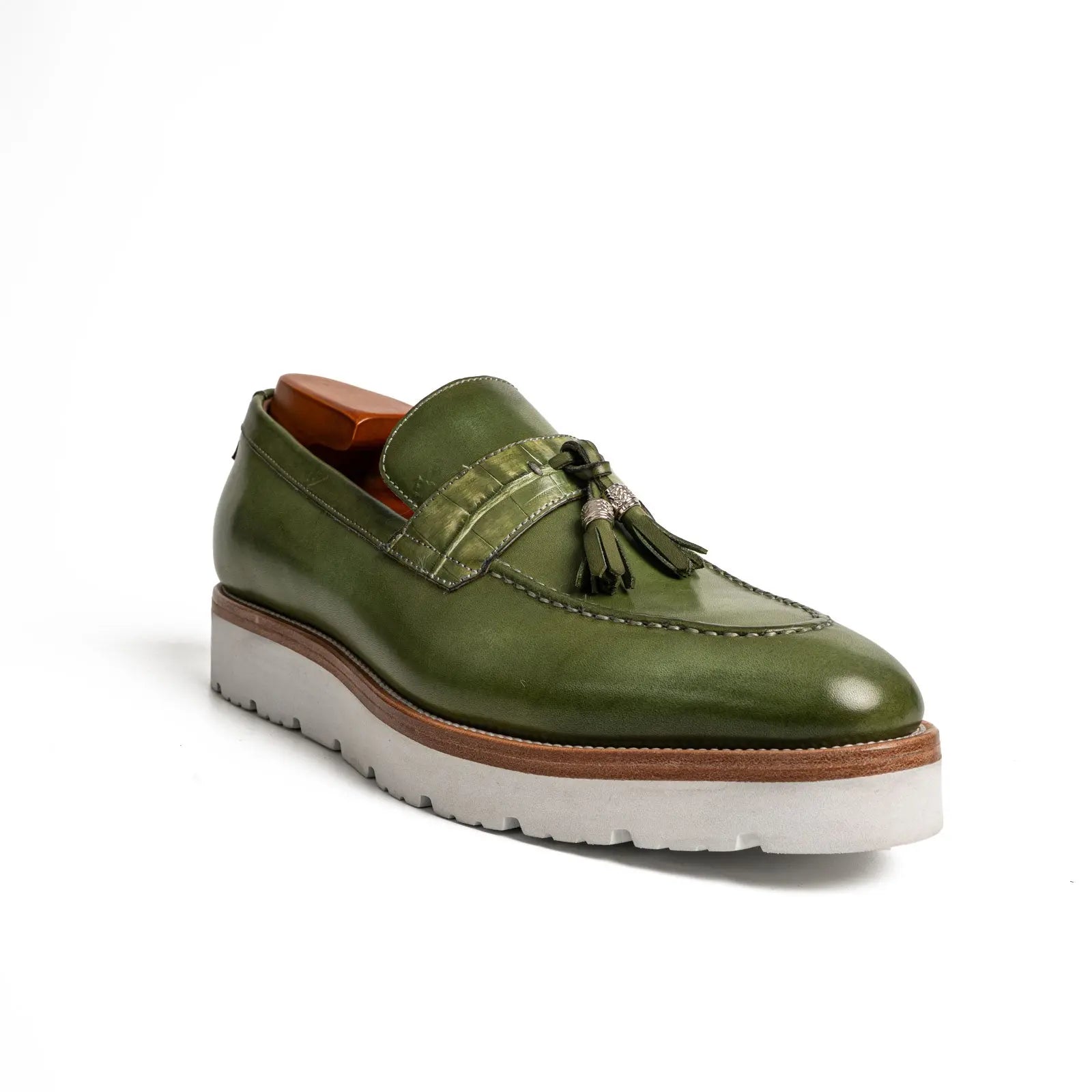 Olive Green Crocodile-Effect Loafer