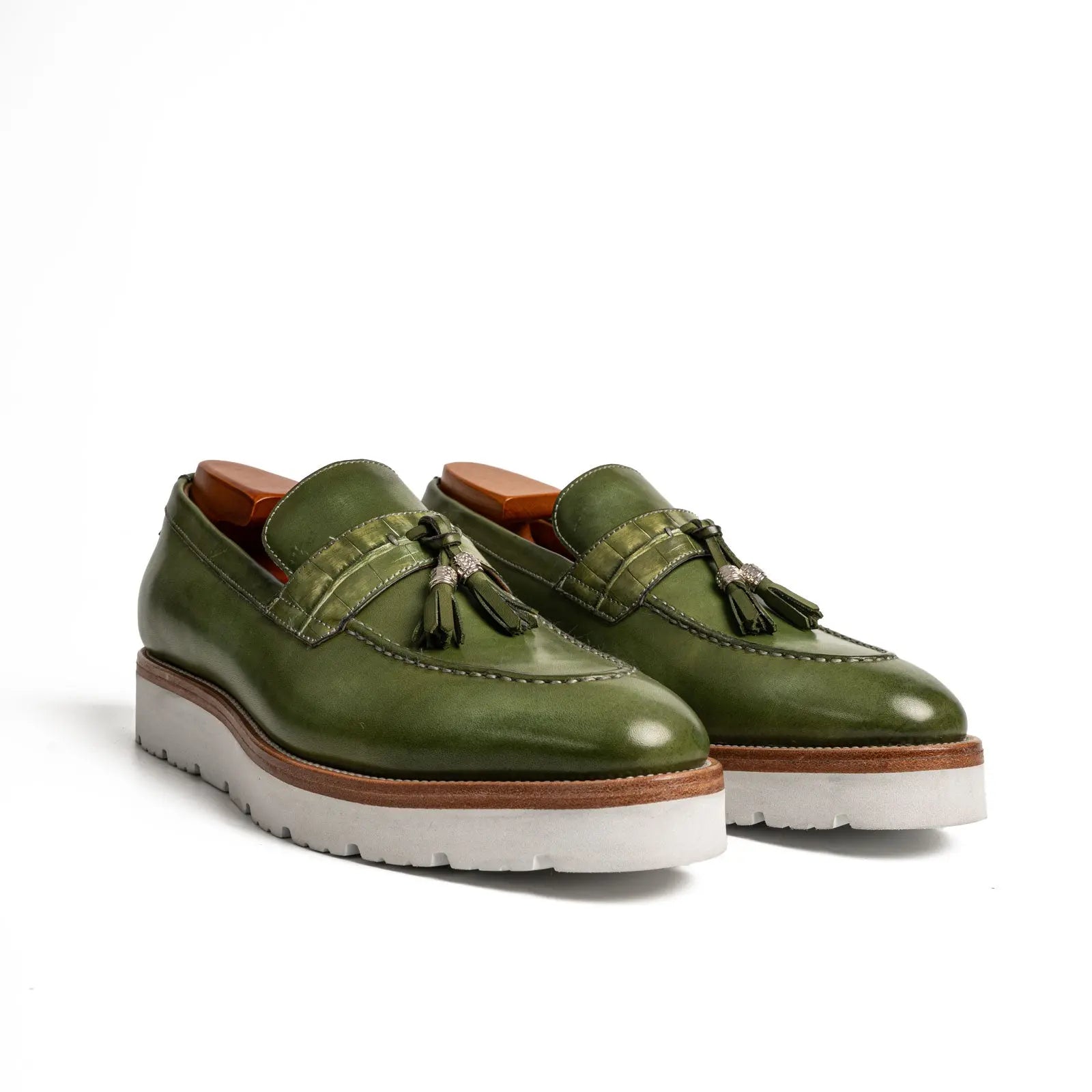 Olive Green Crocodile-Effect Loafer