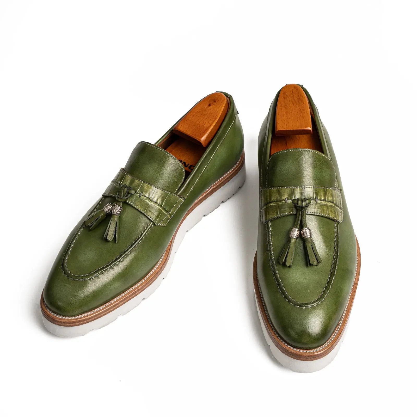 Olive Green Crocodile-Effect Loafer